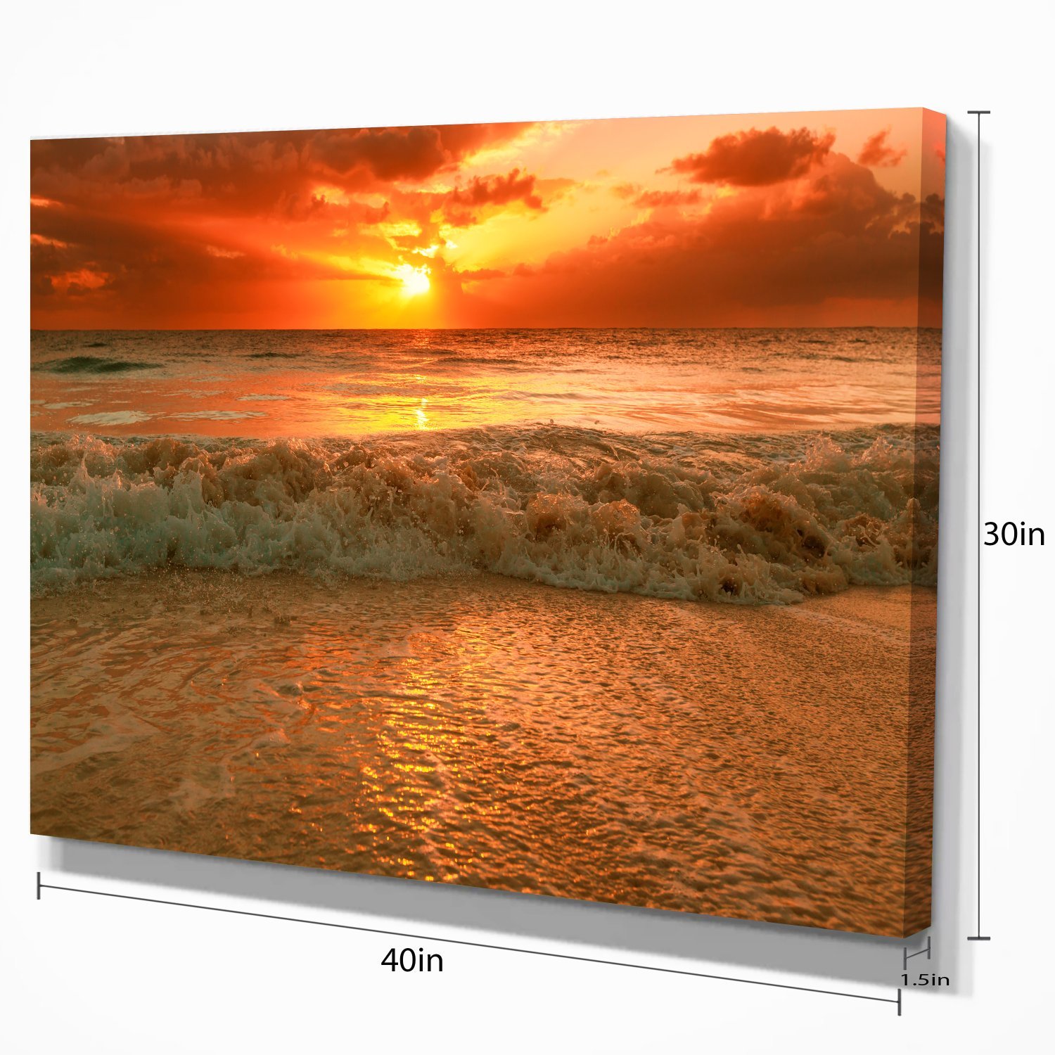 Extra Large Seascape Art Canvas - Stunning Ocean Sunset Reflection Painting - Perfect for Living Room, Bedroom & Office Wall Decor