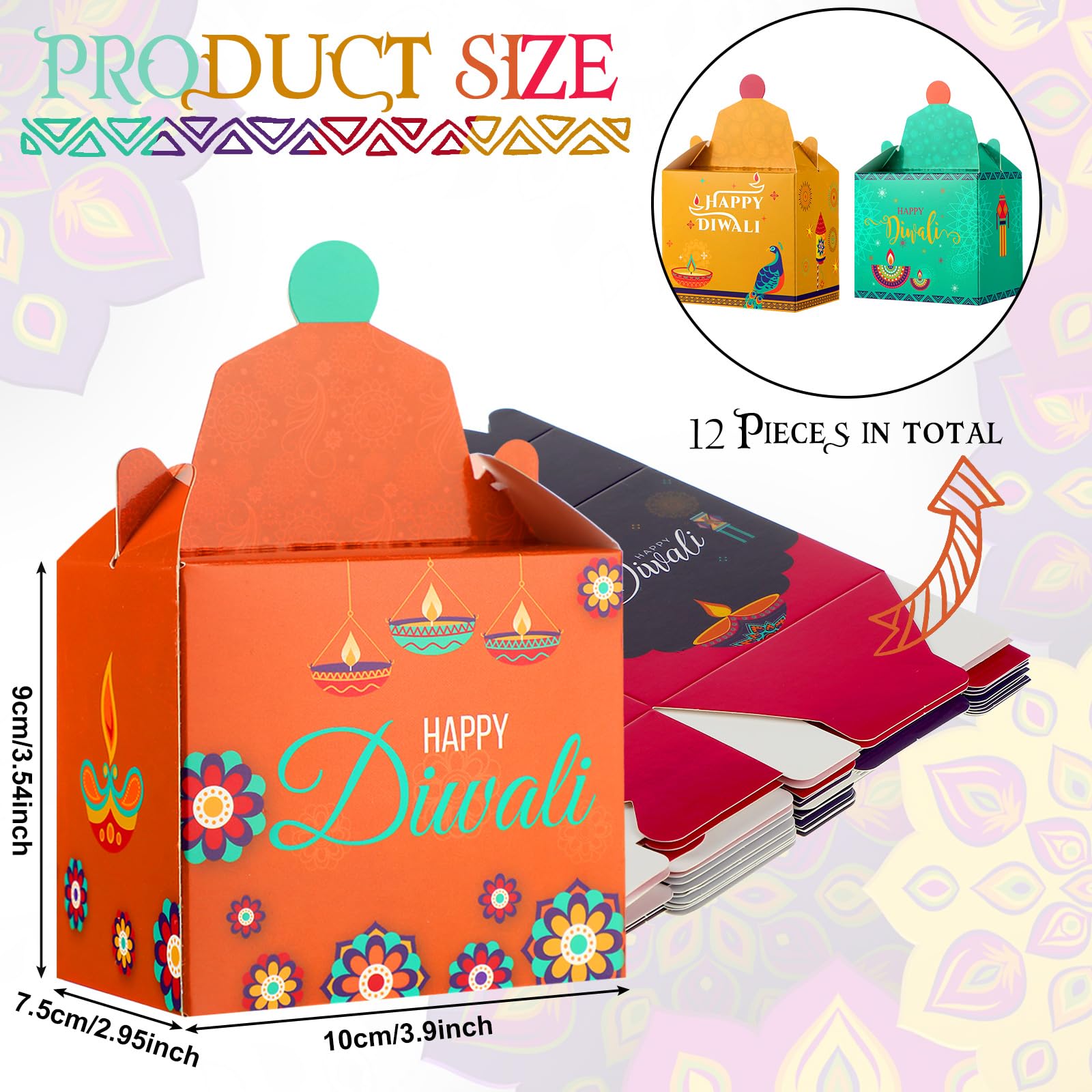 12pcs Diwali Sweet Gift Boxes - Indian Festival Treat Bags for Party Favors & Decor