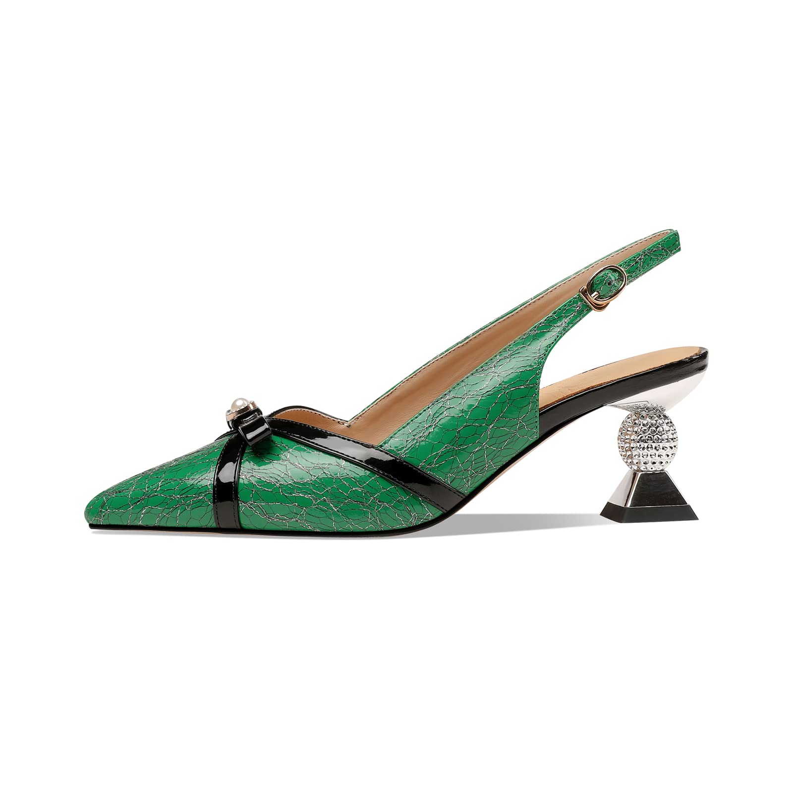 Genuine Leather Women's Slingback Sandal Pumps - Handmade Bowtie Pointed Toe Heels for Weddings, Parties & Office Wear | Comfortable & Stylish Dress Shoes