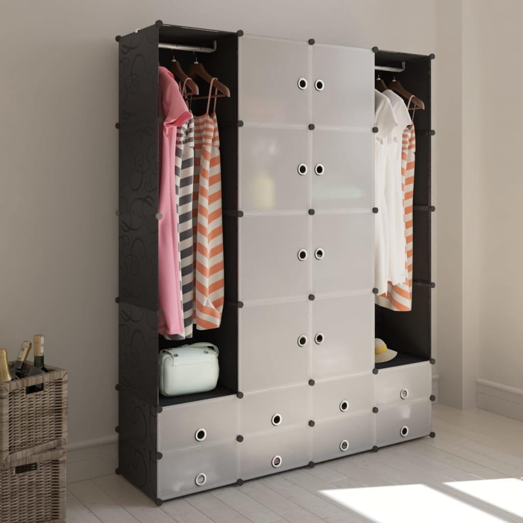 vidaXL Black & White Modular Storage Cabinet - 18 Compartment Organizer for Clothes & Shoes | Plastic & Chromed Steel Wire Construction | Perfect for Closet, Bedroom & Entryway Organization