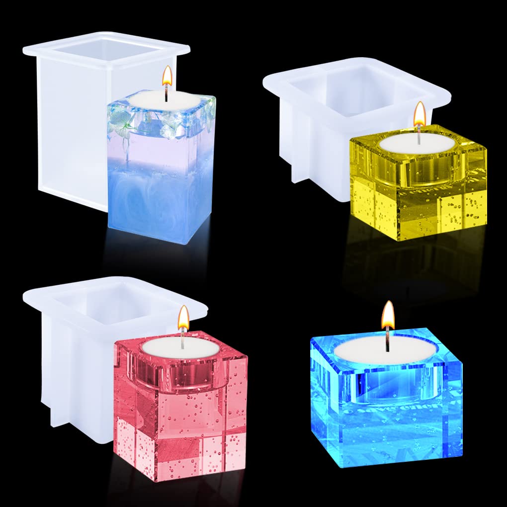 FineInno 3-Size Square Tealight Candle Holder Resin Molds - Rectangle Silicone Candle Making Molds for DIY Epoxy Resin Casting - Perfect for Home Decor, Wedding Centerpieces & Craft Projects