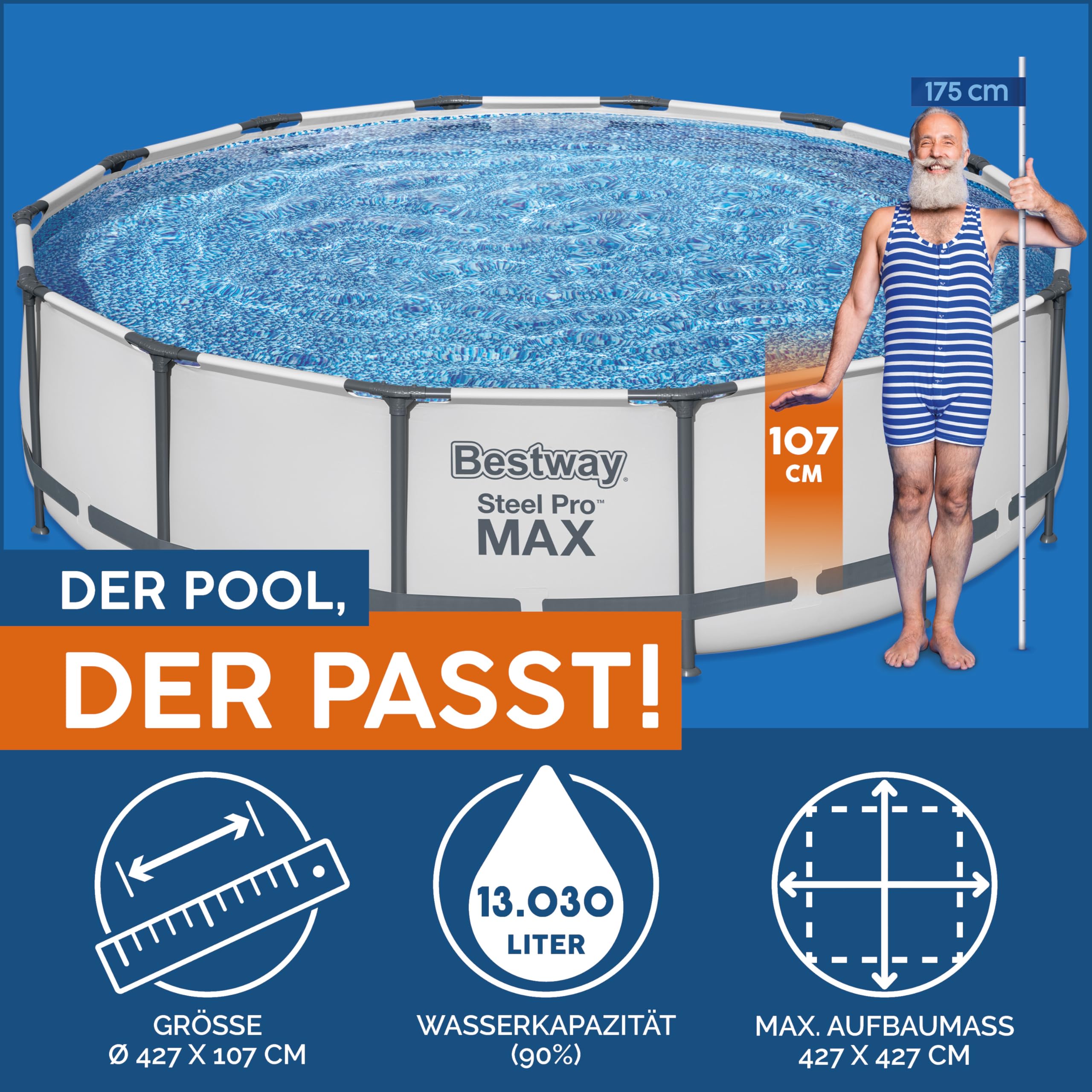 Bestway Steel Pro MAX Frame Above Ground Swimming Pool Set with Filter Pump - 14ft x 42in Round, Gray | Complete Backyard Pool Kit for Family Fun & Summer Relaxation