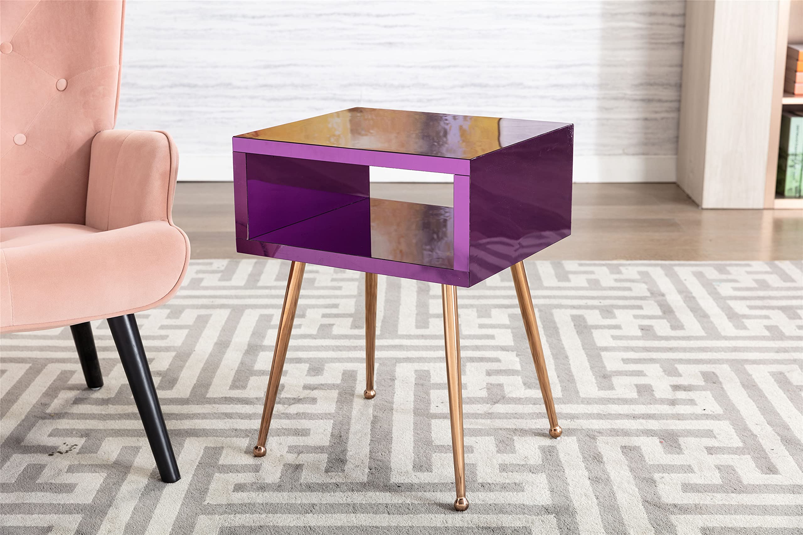 Modern Nightstand with 4 Legs & Mirror - 17.91