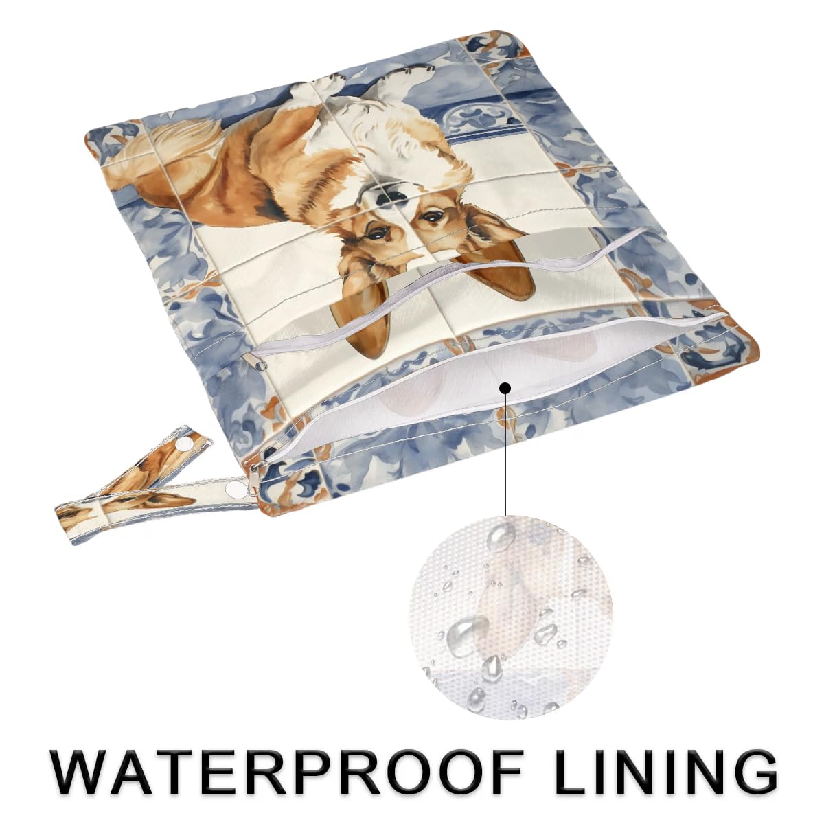 2 Pack Waterproof Wet Dry Bags - Cute Corgi Design Swimsuits & Laundry Organizer for Beach, Pool, Gym, Yoga | Reusable Cloth Diaper Storage & Bathing Suit Travel Bag