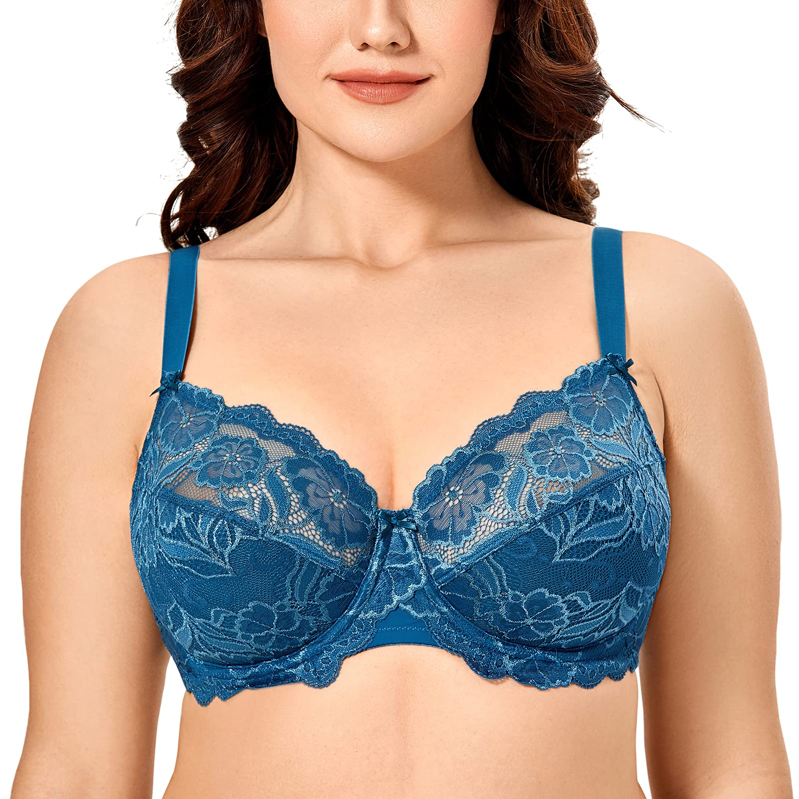DELIMIRA Women's Plus Size Full Coverage Lace Underwire Unlined Bra - Comfortable Support for Everyday Wear & Special Occasions