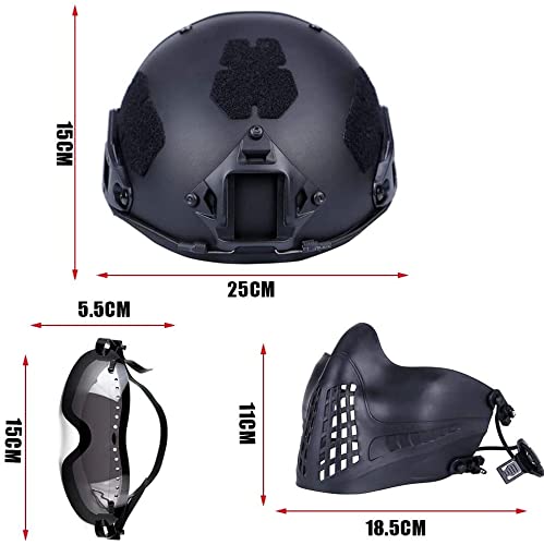 Adjustable Tactical Fast Helmet with Foldable Half-Mask & UV Protection Goggles - Military, Airsoft, Paintball, Outdoor Sports Gear - Lightweight & Breathable Design for Maximum Comfort