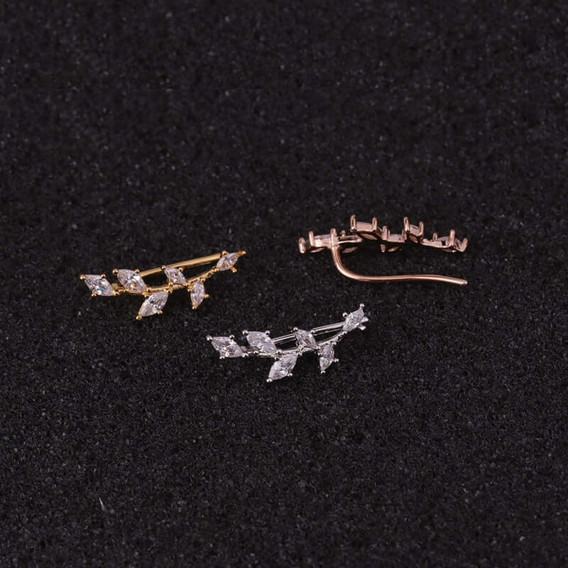 16G Cartilage Linear Flower Ear Clip Ear Cuff - Boho Chic Earring for Women | Perfect for Parties, Weddings & Everyday Wear (HSPJ19124)