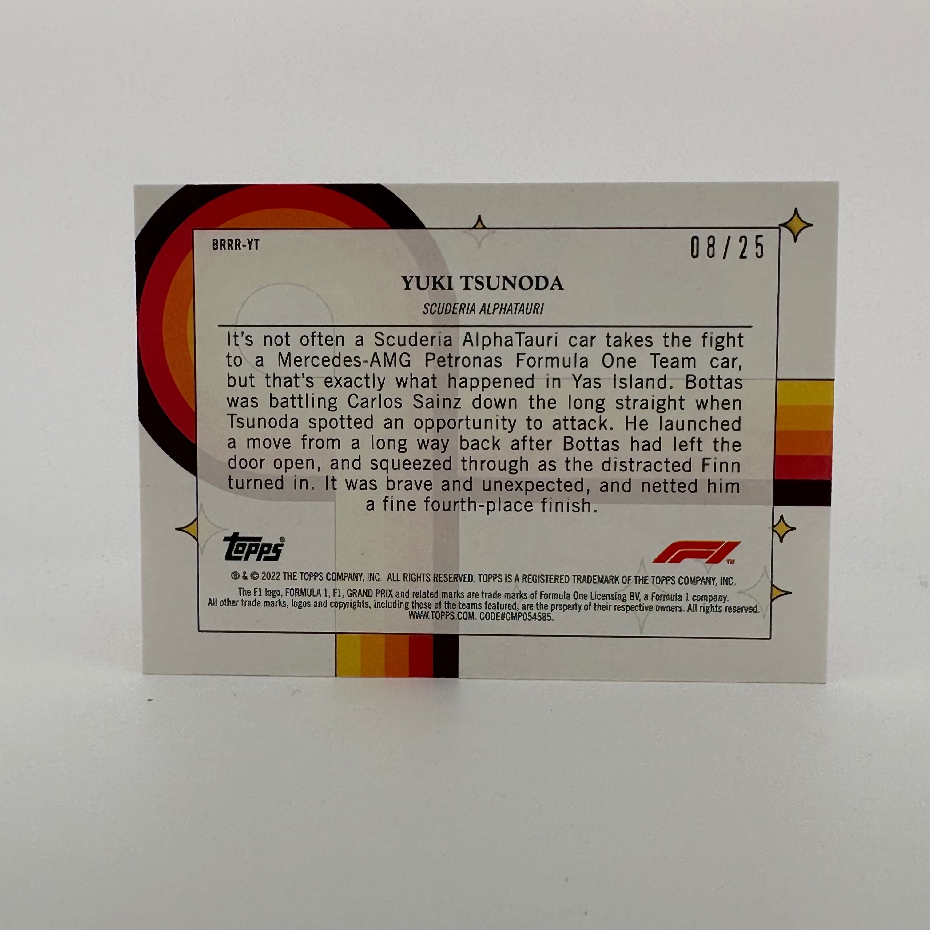 2022 Topps Formula 1 Yuki Tsunoda Orange #08/25 Bounce Rock Race Roll - Rare Racing Card for Collectors & F1 Fans - Perfect for Display, Trading, and Memorabilia Collections