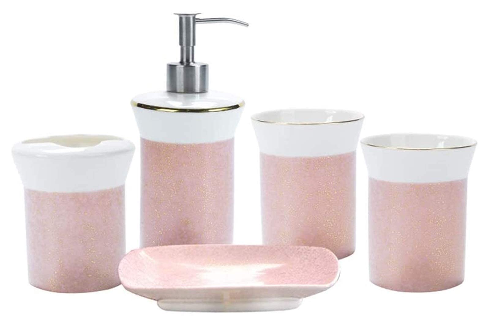 Premium 5-Piece Bathroom Set - Soap Dispenser, Toothbrush Holder, Cup & Soap Dish | Modern Hotel-Style Decor for Countertops | Perfect for Guest Bathrooms, Luxury Hotels & Spa Decorations