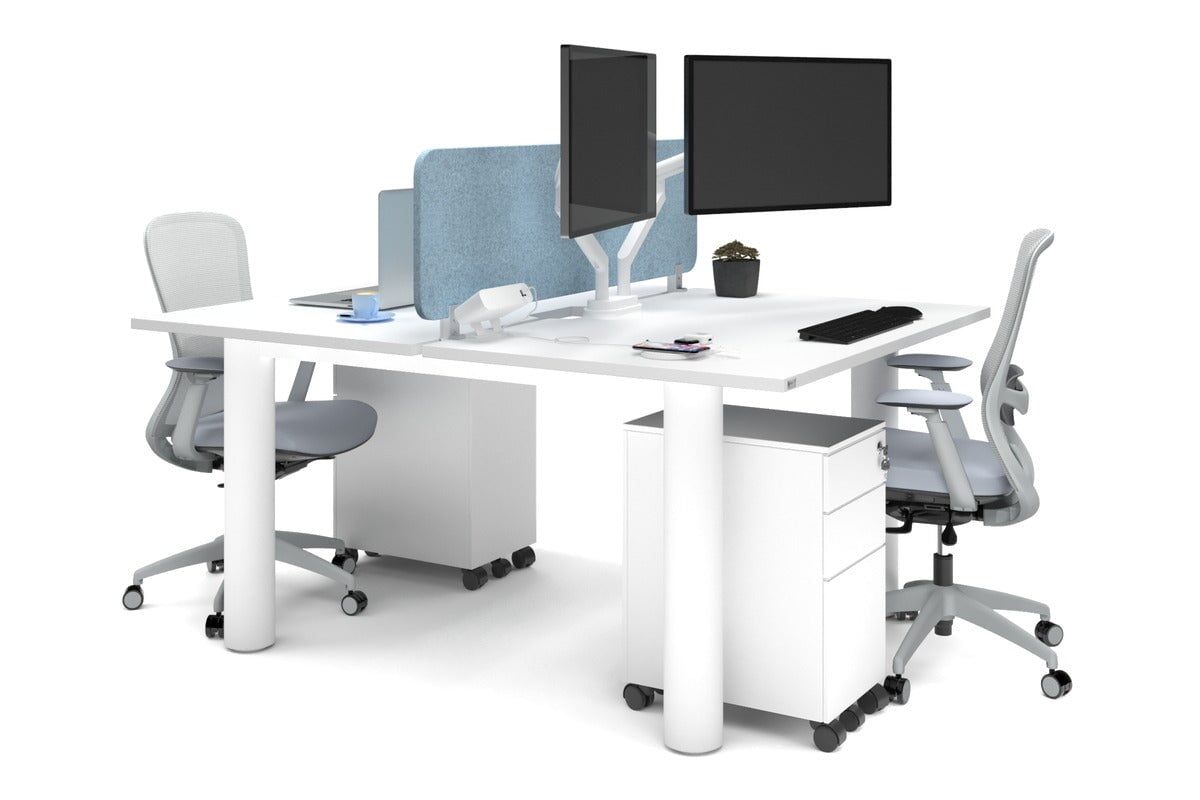 Quadro Cylinder Leg 2-Person Office Workstation Desk [1200L x 800W with Cable Management] - Perfect for Collaborative Workspaces & Modern Home Offices