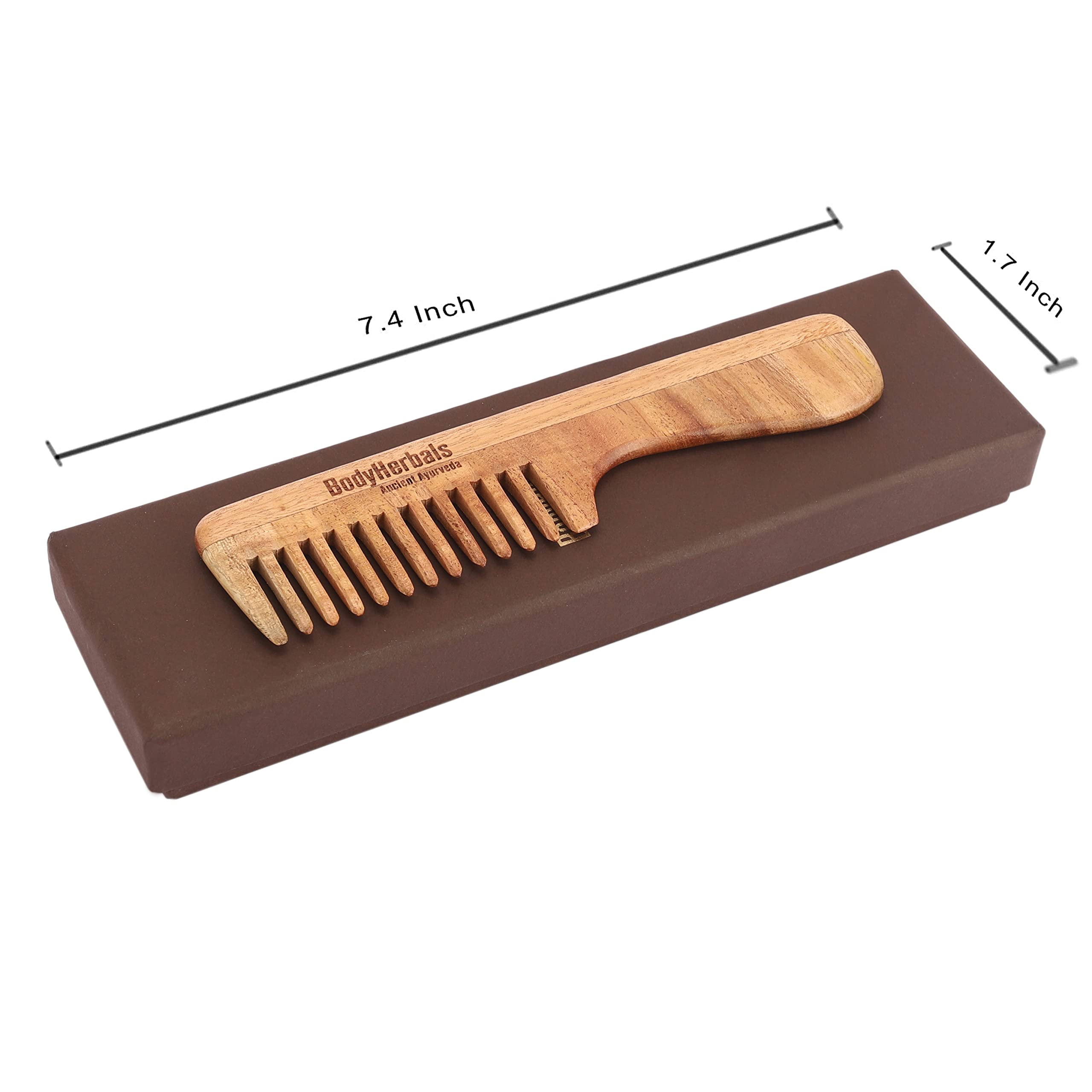 BodyHerbals Neem Wood Dressing Comb - Handmade Detangling Rake Comb with Ergonomic Handle, Natural Hair Care Gift Set (Cream) | Perfect for Daily Styling, Scalp Massage & Travel Essentials