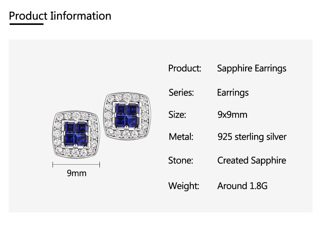 925 Sterling Silver Diamond Stud Earrings for Men & Women - Cushion/Bezel Setting Fashion Jewelry Gift for Anniversary, Wedding, Party & Everyday Wear