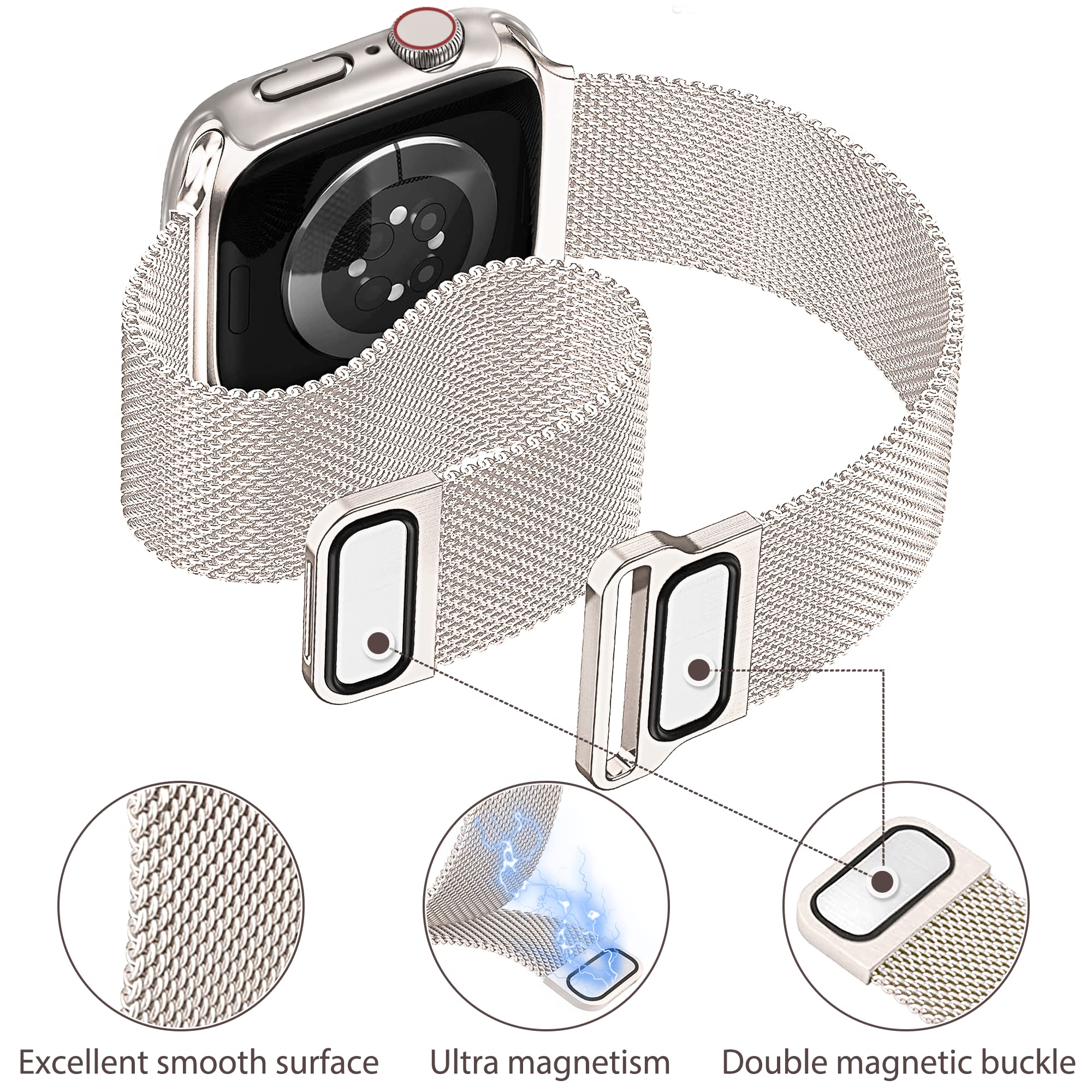 Vamyzji Magnetic Strap for Apple Watch SE 44mm - Stainless Steel Band for Series 6/5/4 - Adjustable for Men & Women - Perfect for Workouts & Daily Wear