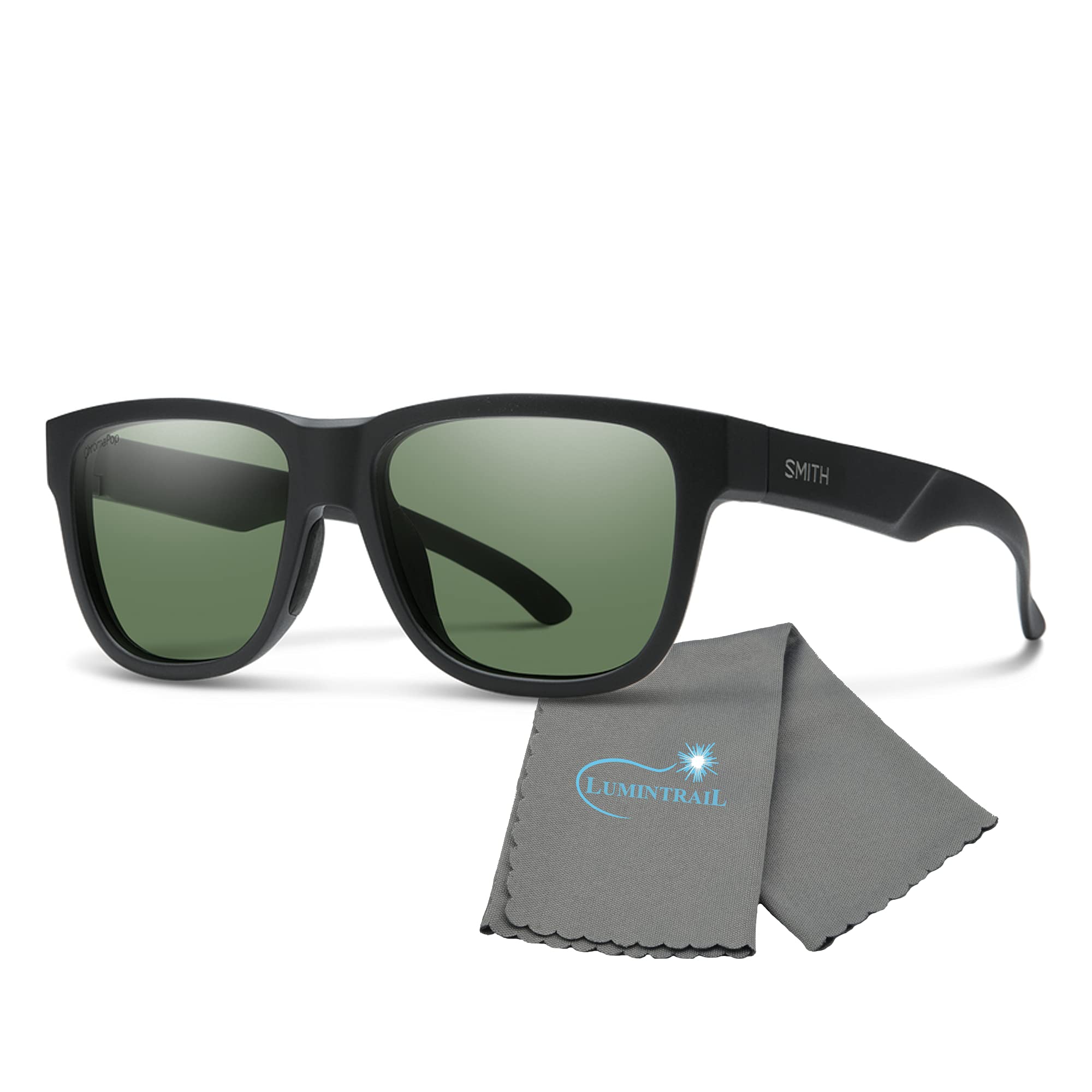 Smith Optics Lowdown Slim 2 Matte Black Sunglasses with ChromaPop Polarized Gray Green Lenses - UV Protection for Running, Cycling & Outdoor Sports - Includes Lumintrail Cleaning Cloth