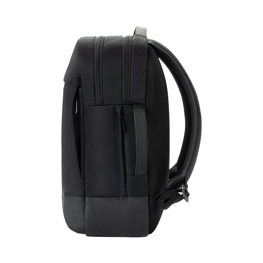 Incase Twill & Leather Backpack - 16 Inch Laptop Backpack for Travel, Work & School - Durable Recycled Materials - Compact Carry-On (18x13x5 in, 17.5L) - Black - Perfect for Business Trips, Commuting & College Campus Use