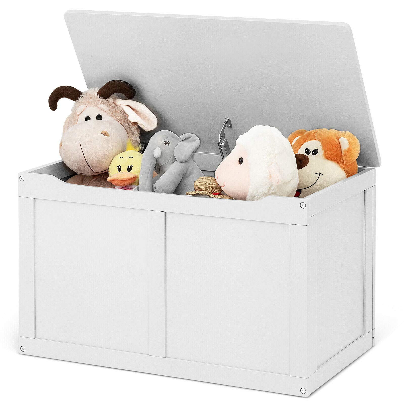 Costzon Kids Wooden Toy Box with Flip Top Lid - Large Storage Chest & Bench Organizer for Nursery, Playroom, Kids Room - White | Perfect for Toy Storage, Seating & Room Decor