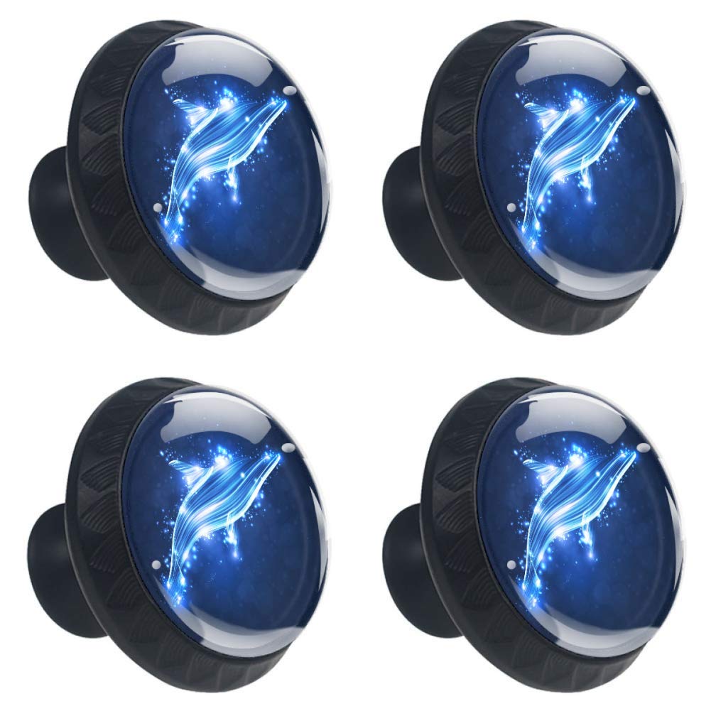 DEYYA 4 Pack Crystal Glass Cabinet Knobs - 30mm Neon Dolphin Drawer Pulls for Kitchen Cabinets, Dresser, Wardrobe - Unique Handles for Home Decor & DIY Furniture Upgrade