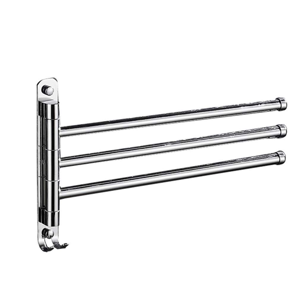 Premium 304 Stainless Steel Wall Mounted Towel Rack with Hooks - Chrome Finish Bathroom Organizer (35cm) - Perfect for Bathrooms, Kitchens & Laundry Rooms