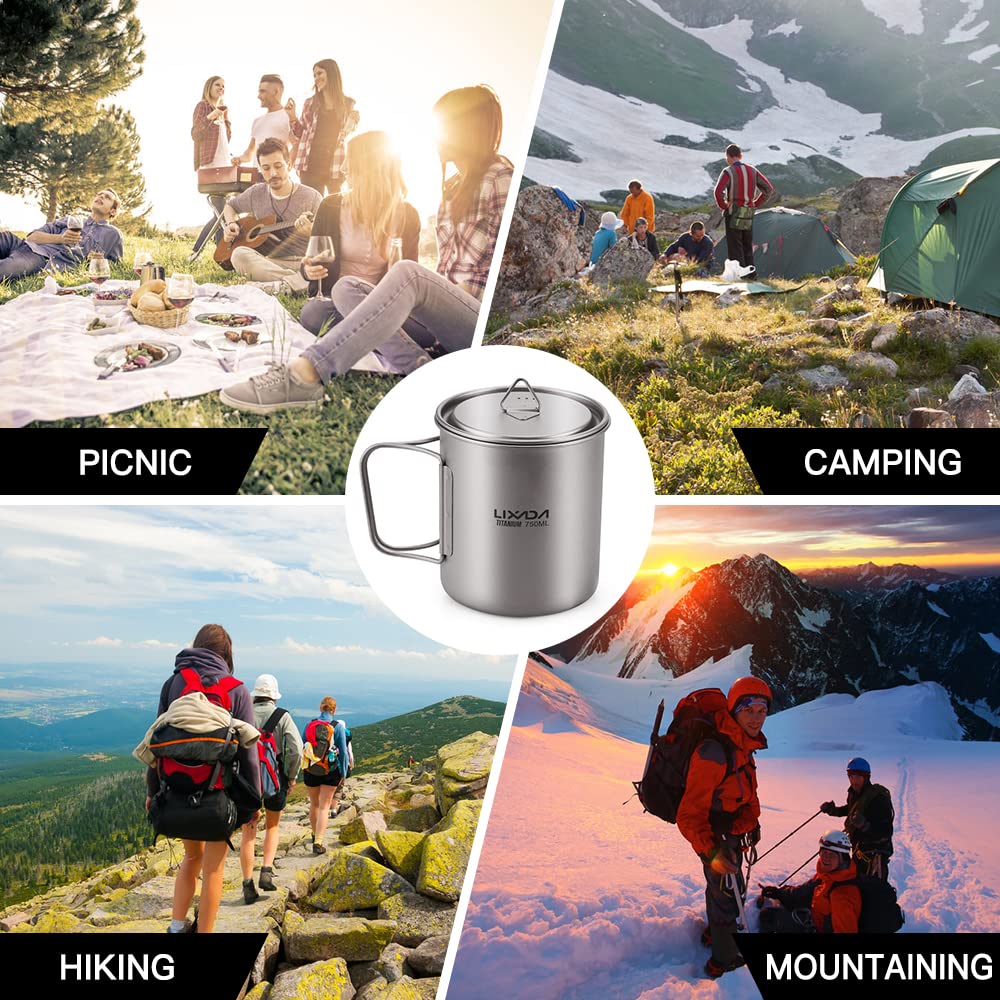 Lixada Titanium Camping Pot - Lightweight Backpacking Cookware with Foldable Handles for Outdoor Adventures | Perfect for Hiking, Camping & Backpacking Trips