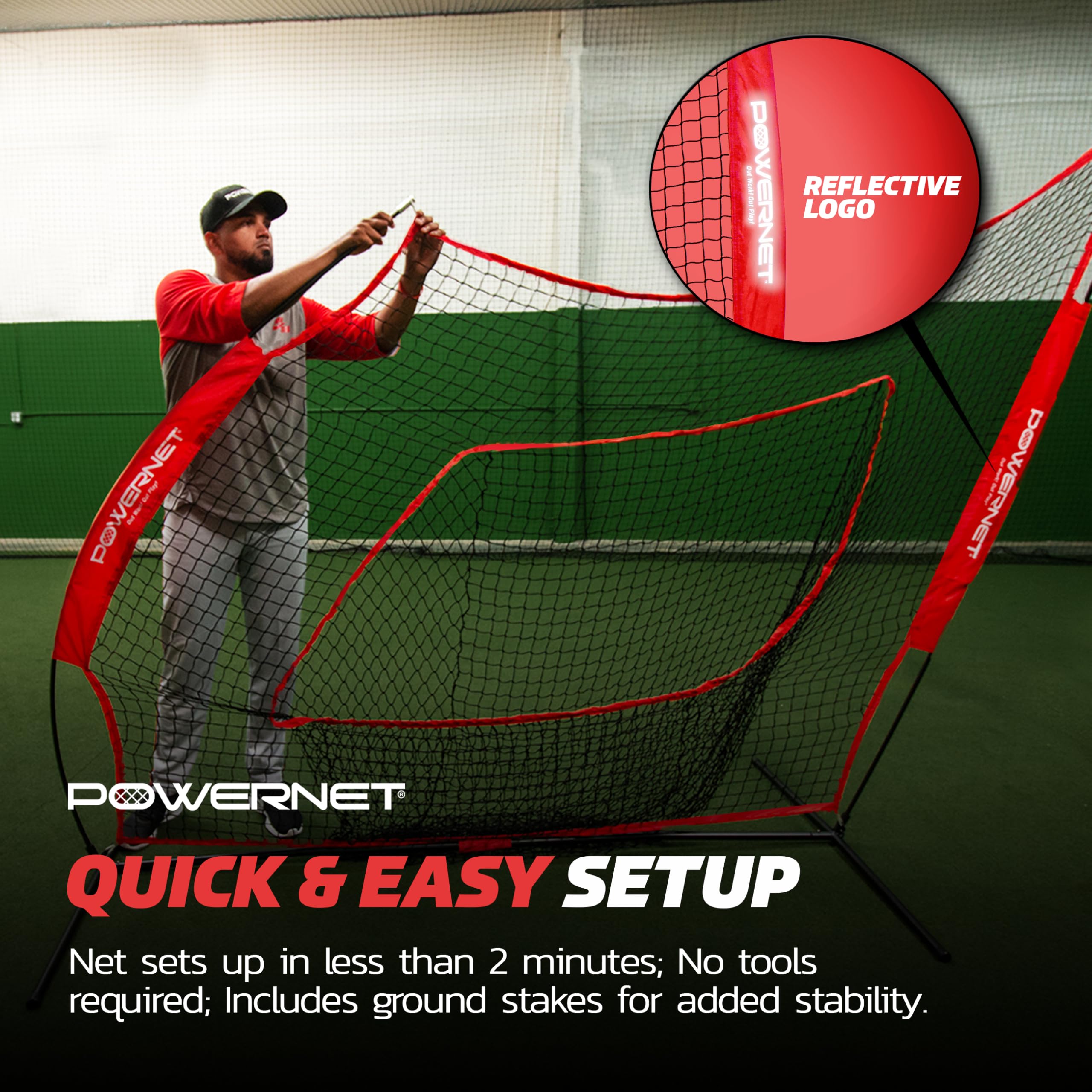 PowerNet 7x7 Baseball & Softball Training Net with Pitching, Batting & Fielding Accessories - Includes Ball Caddy, Weighted Baseballs & Tee for Backyard Practice, Team Drills & Solo Training