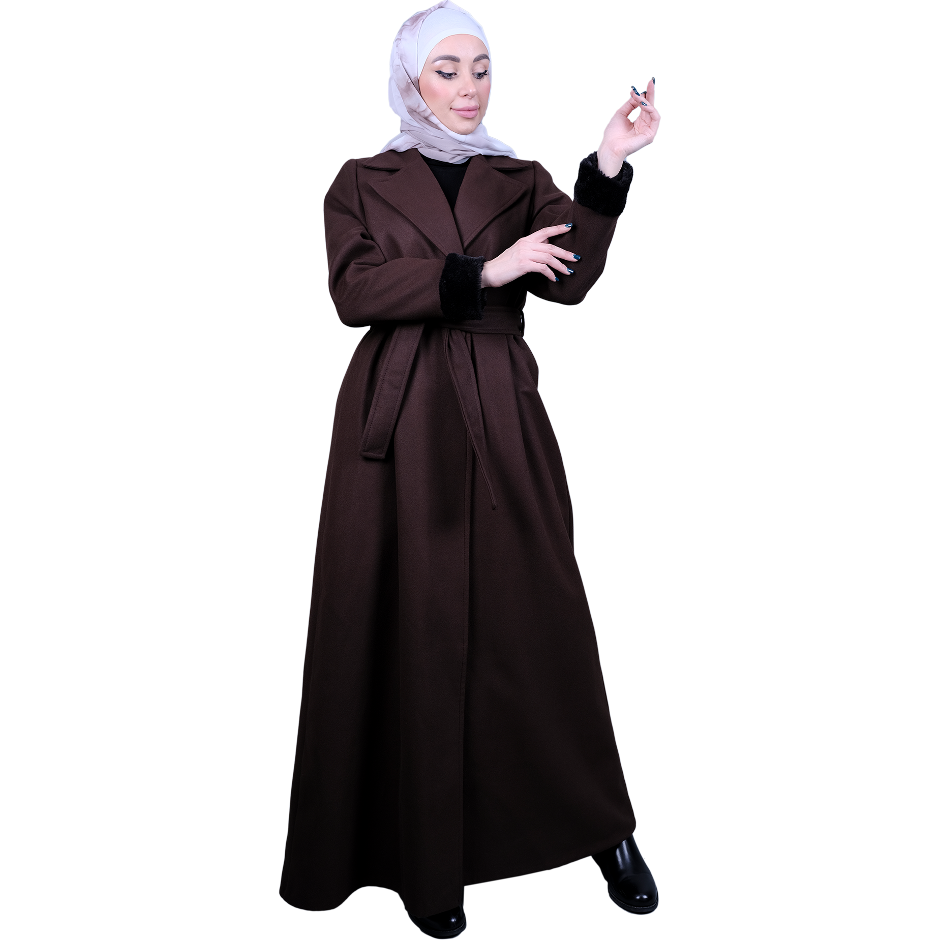 Elegant Jilbab with Soft Fur Trim - Modest Islamic Women's Dress for Prayer, Daily Wear & Special Occasions