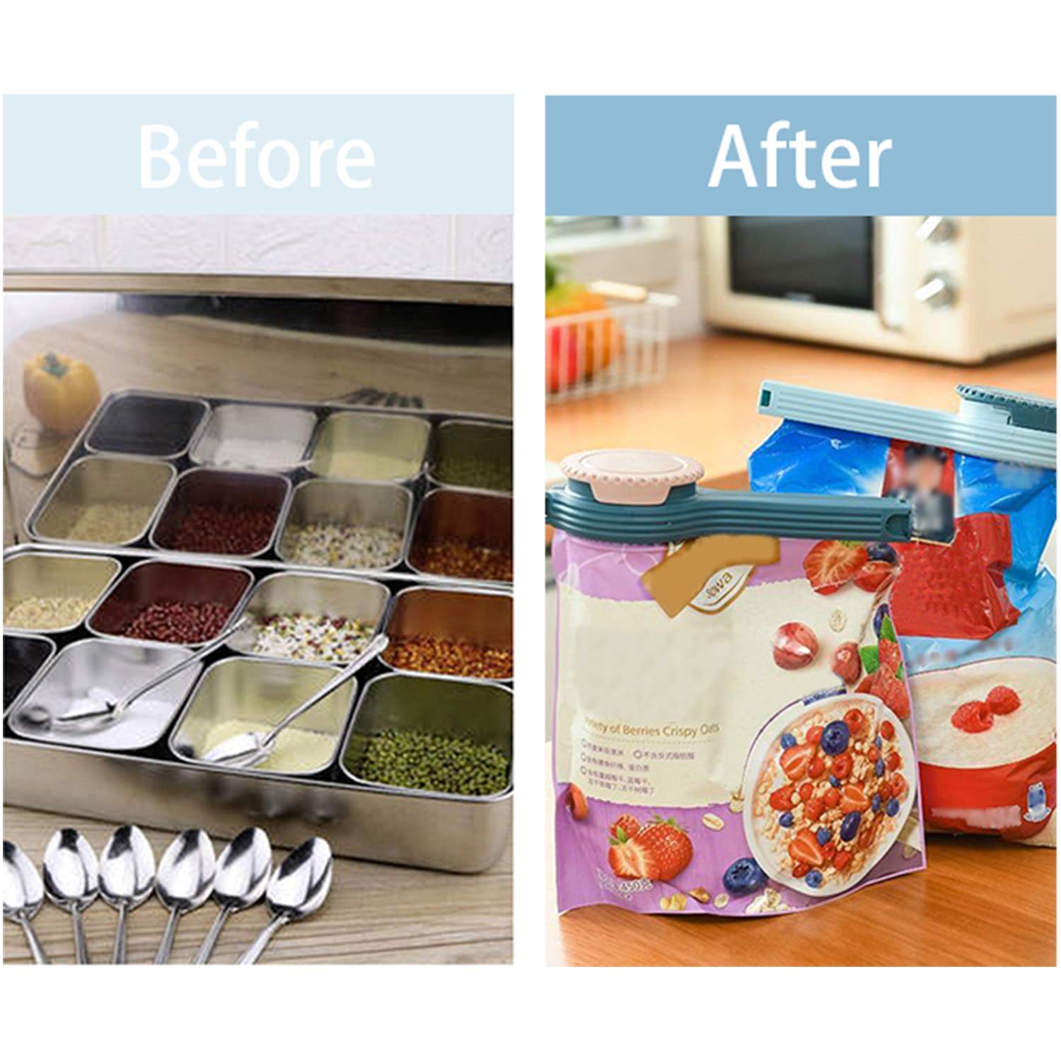 Premium Food Bag Clips with Pour Spouts - Large Plastic Bag Sealer for Kitchen Storage & Organization | Ideal for Chips, Cereal, Flour & Bulk Food Containers