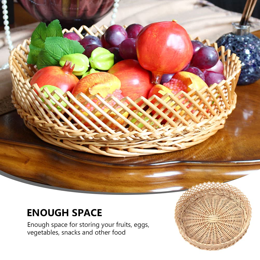 1pc Round Woven Rattan Storage Basket - Handmade Willow Fruit Bowl for Snacks, Nuts, Bread, Picnic Serving | Perfect for Kitchen, Dining Table, Party Decor & Vegetable Storage