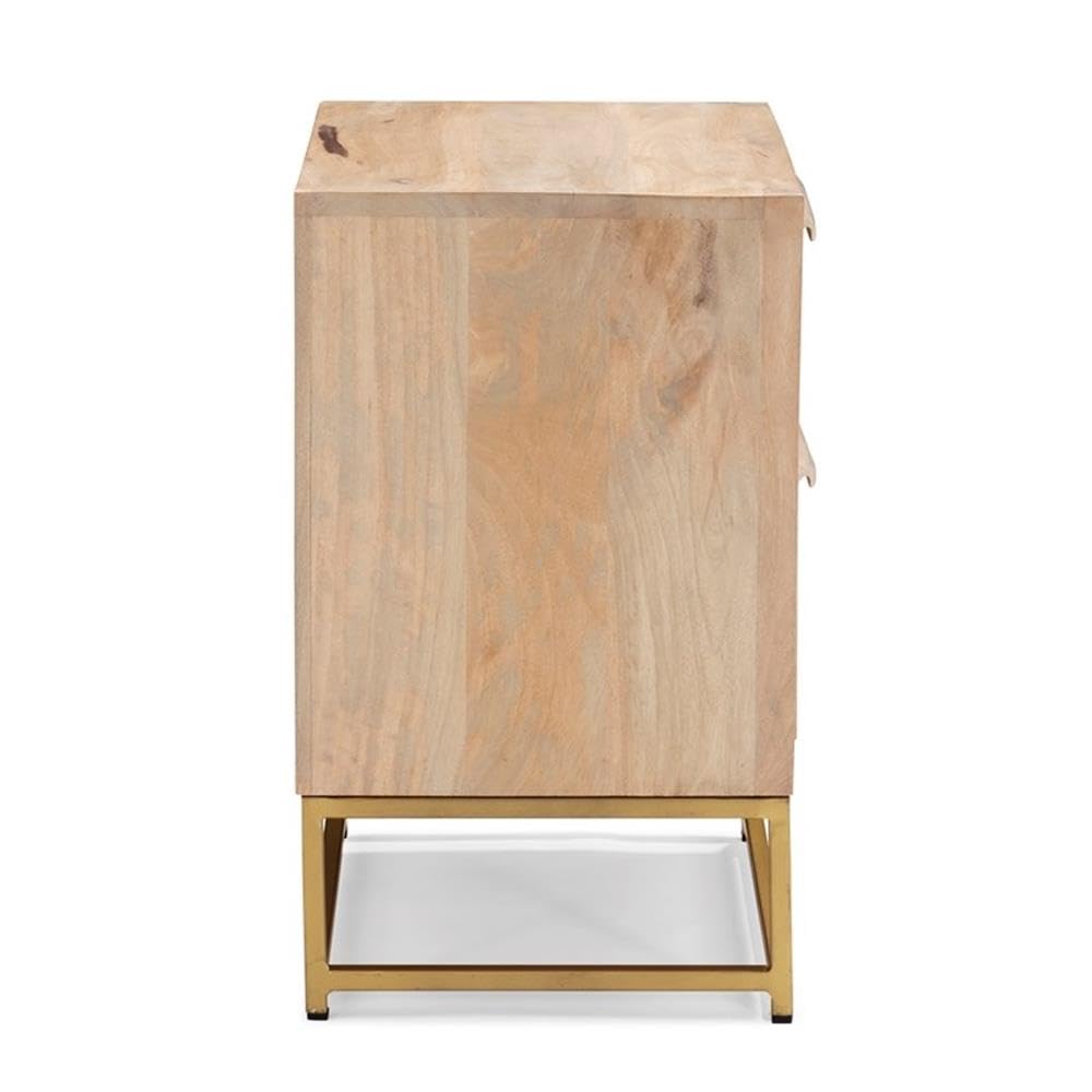 Pemberly Row 2-Drawer Transitional Wood and Metal Side Table in Natural Gold Finish - Perfect for Living Room, Bedroom, or Office Accent Furniture