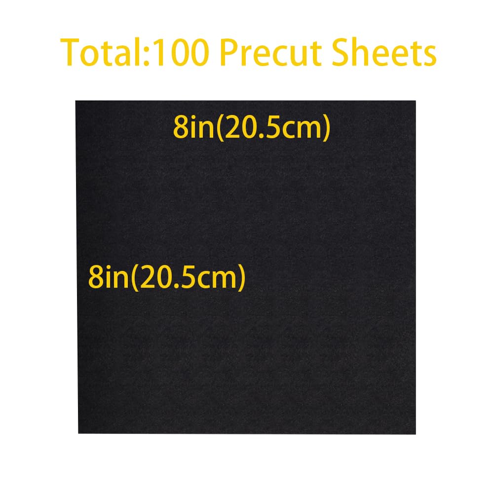 Seneme 8x8 Inch Black Cut Away Embroidery Stabilizer - 100 Precut Sheets, 2.5oz Medium Weight Backing for Machine & Hand Embroidery | Perfect for 4x4 and 6x6 Hoops | Ideal for DIY Projects, Quilting, and Garment Decoration