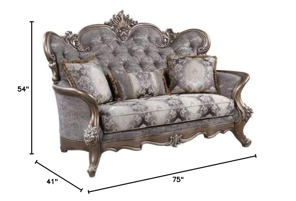 Acme Elozzol Loveseat with Pillows - Fabric & Bronze Finish for Living Room