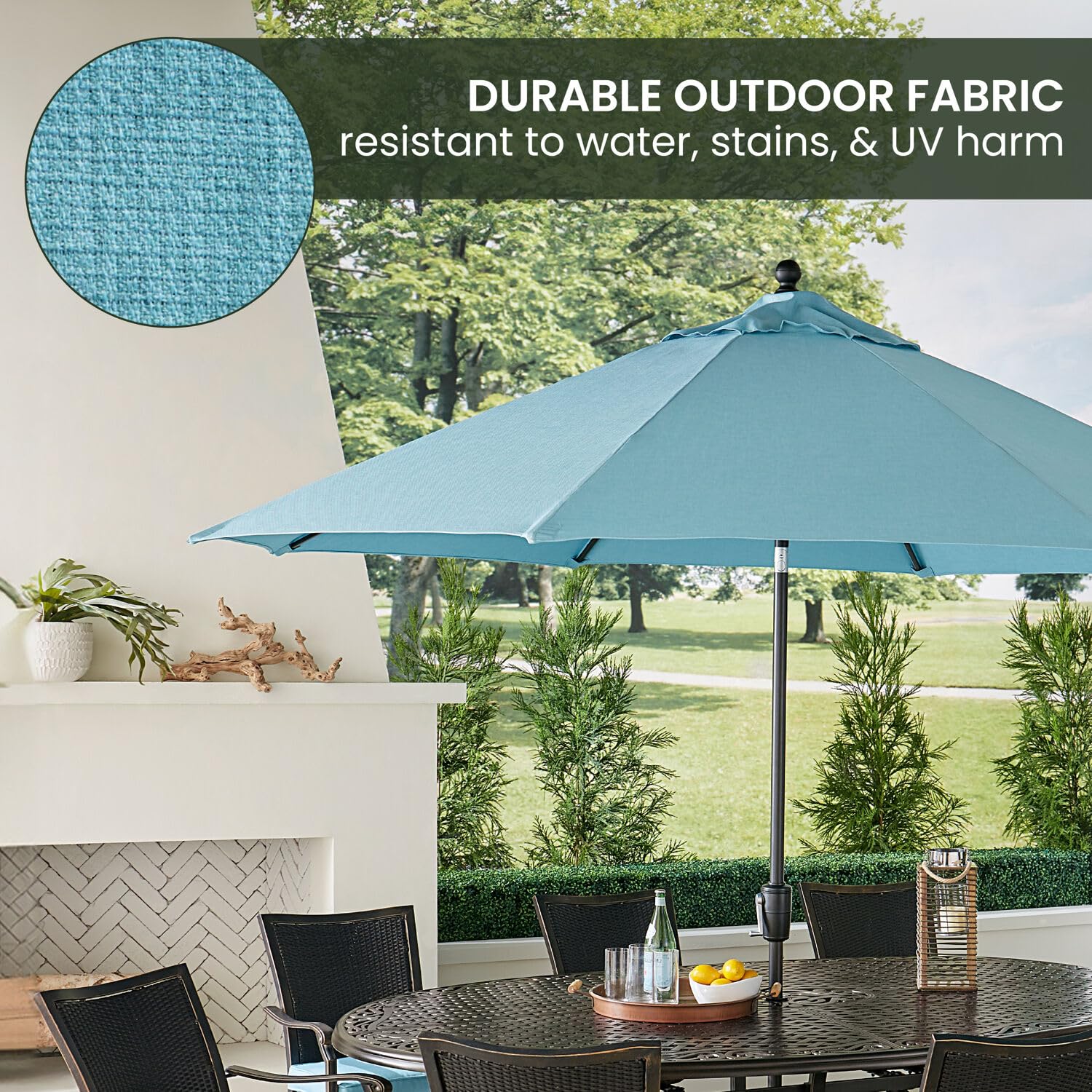 Hanover Traditions 9 Ft. Outdoor Patio Umbrella with Tilt Crank - Rust-Resistant All-Weather Market Umbrella in Blue - Perfect for Poolside, Backyard, and Outdoor Dining Areas