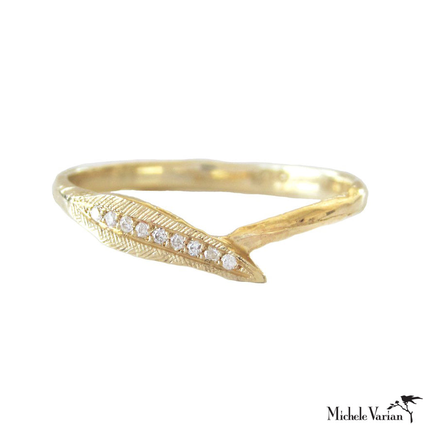 Diamond Encrusted Ti Leaf Gold Ring for Women - Hawaiian Style Jewelry for Weddings, Anniversaries & Special Occasions