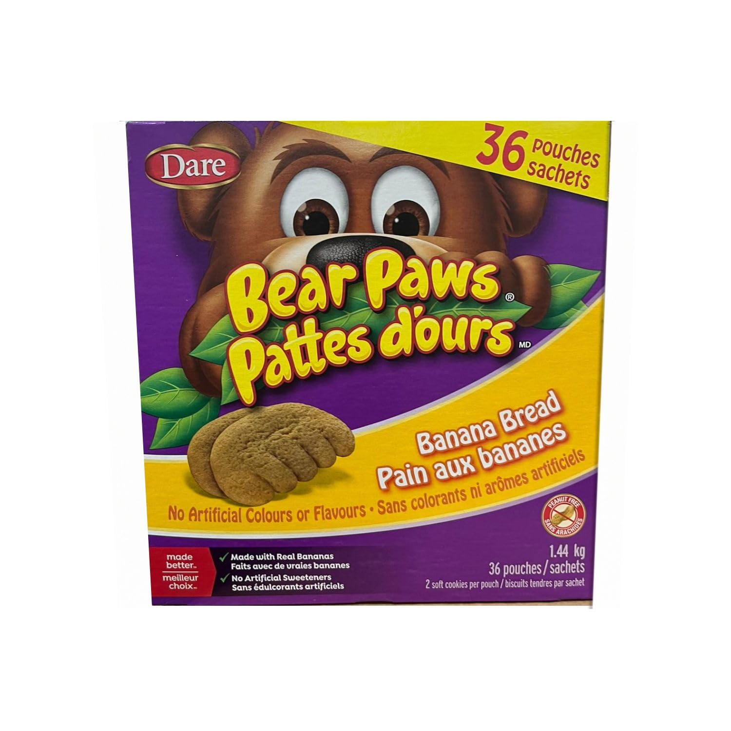 Dare Bear Paws Banana Bread Cookies - Peanut Free, Gluten Free, Vegan Snacks, 1.44kg/3.2 lbs (Pack of 2) - Perfect for School Lunches, Road Trips & Office Snacking - Shipped from Canada