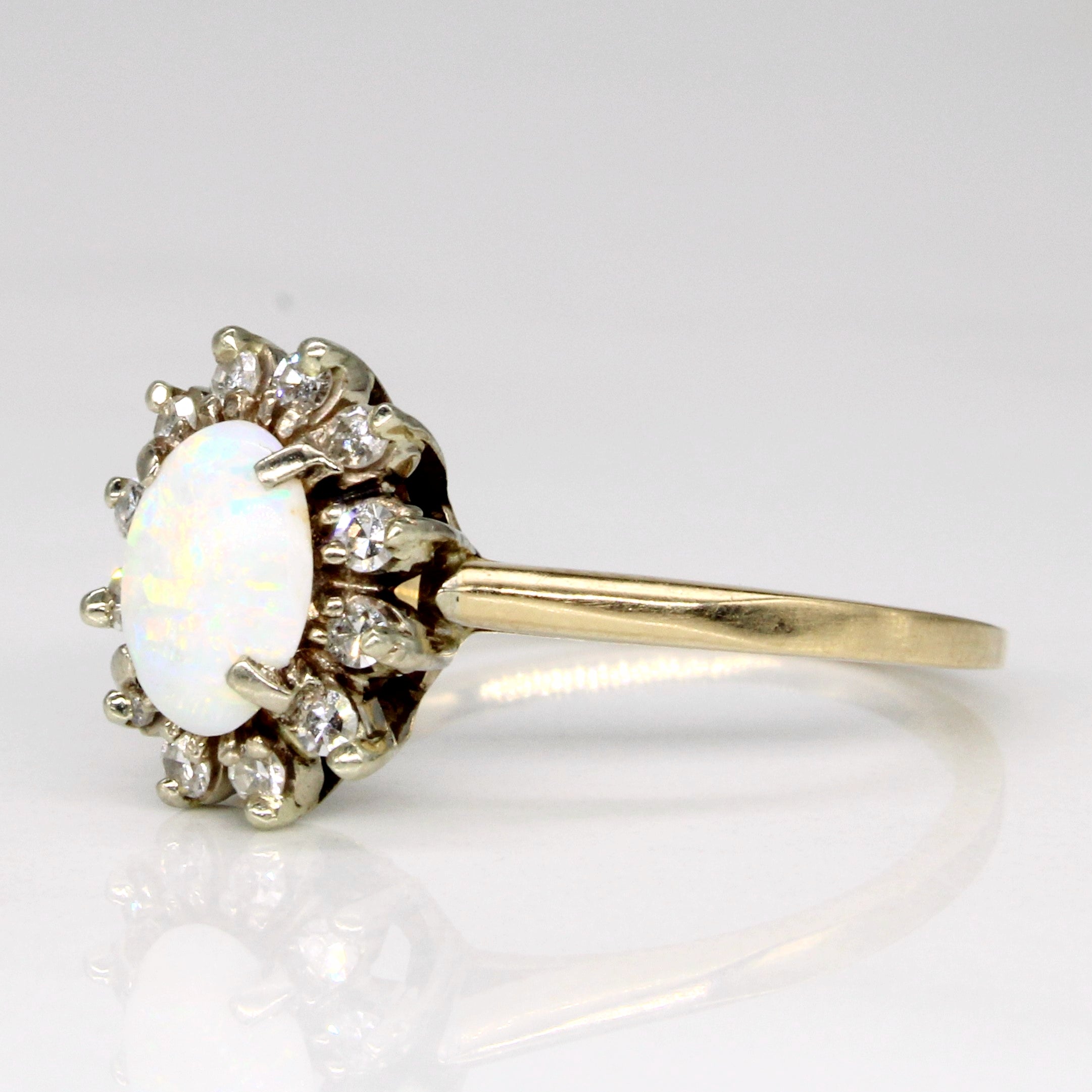 Opal & Diamond Halo Ring - 0.40ct Opal with 0.12ctw Diamond Accents - Size 6.5 - Elegant Wedding, Engagement & Anniversary Jewelry Gift for Her