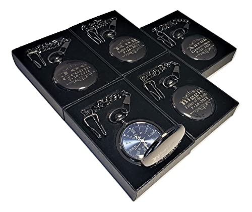 5 Custom Engraved Vintage Pocket Watches with Stainless Steel Chains - Gold Polished Wedding Gifts for Groomsmen & Best Man (Includes Gift Box & Free Engraving) - Perfect for Weddings, Anniversaries & Special Occasions