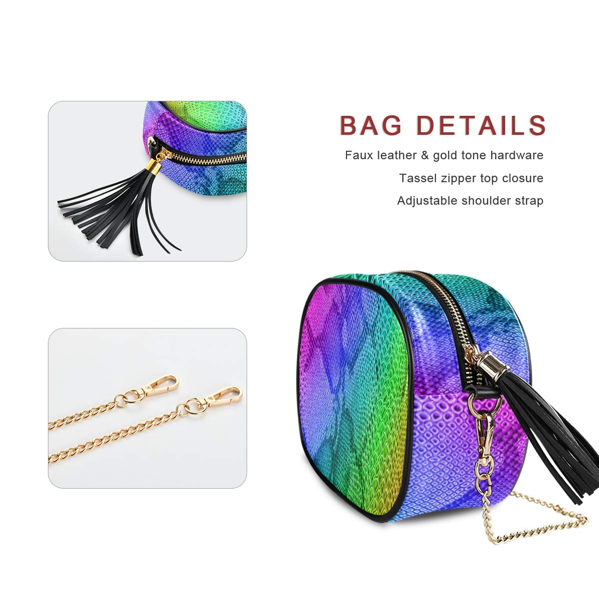 ALAZA Women's Fashion Snake Print Rainbow PU Leather Crossbody Bag Shoulder Purse with Tassel - Perfect for Casual Outings, Parties, and Everyday Use