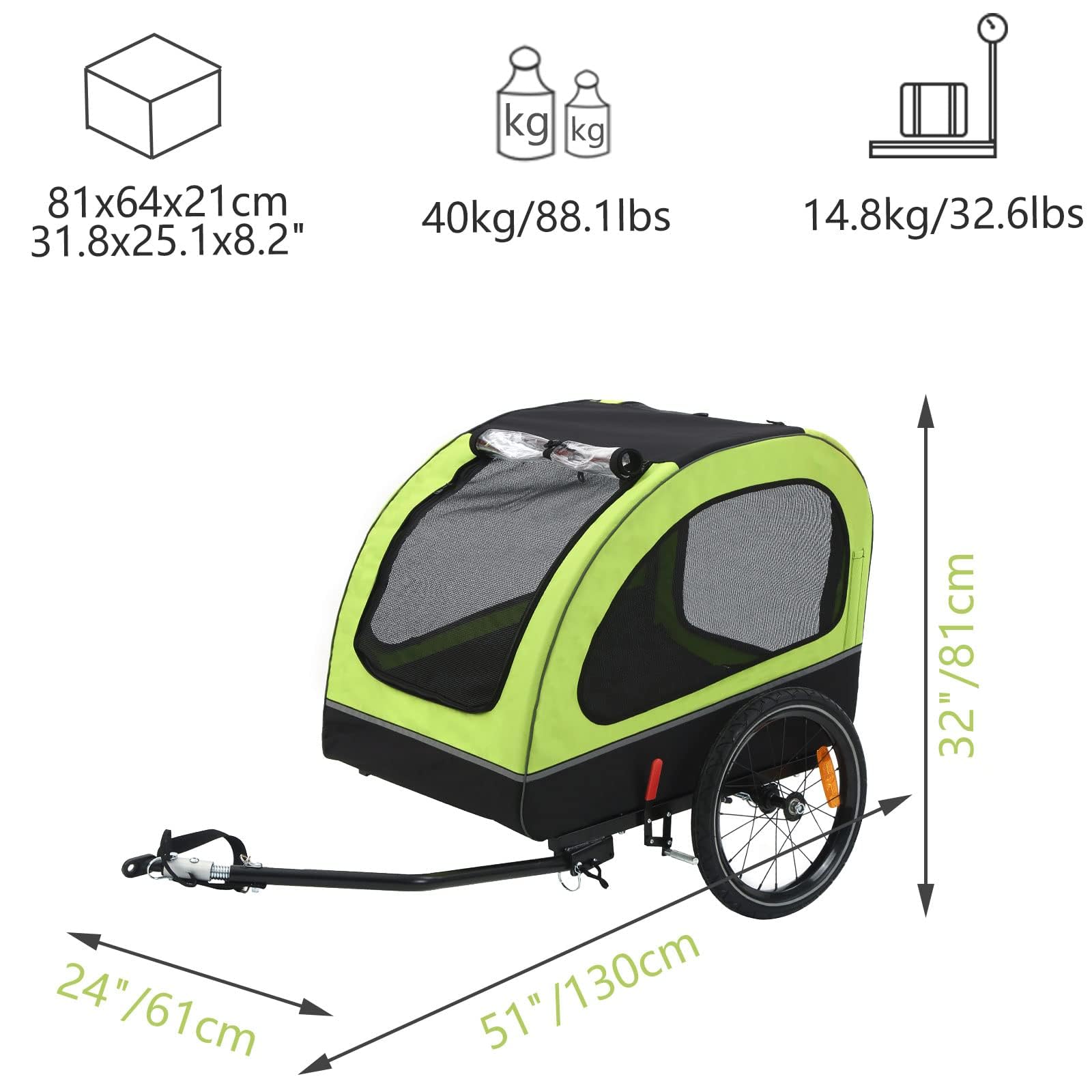 ANOUR Dog Bike Trailer - Heavy Duty Pet Bicycle Buggy for Small & Medium Dogs Up to 88lbs - Perfect for Cycling Adventures, Park Rides & Outdoor Travel with Your Furry Friend