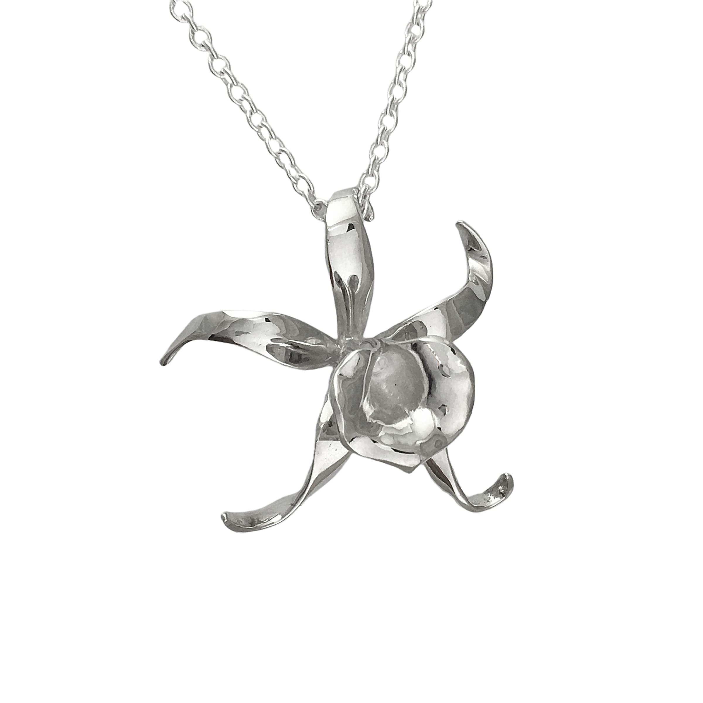 Designer Sterling Silver Brassavola Orchid Pendant Necklace - Customizable Length - Elegant Jewelry Gift for Women - Perfect for Weddings, Anniversaries & Special Occasions