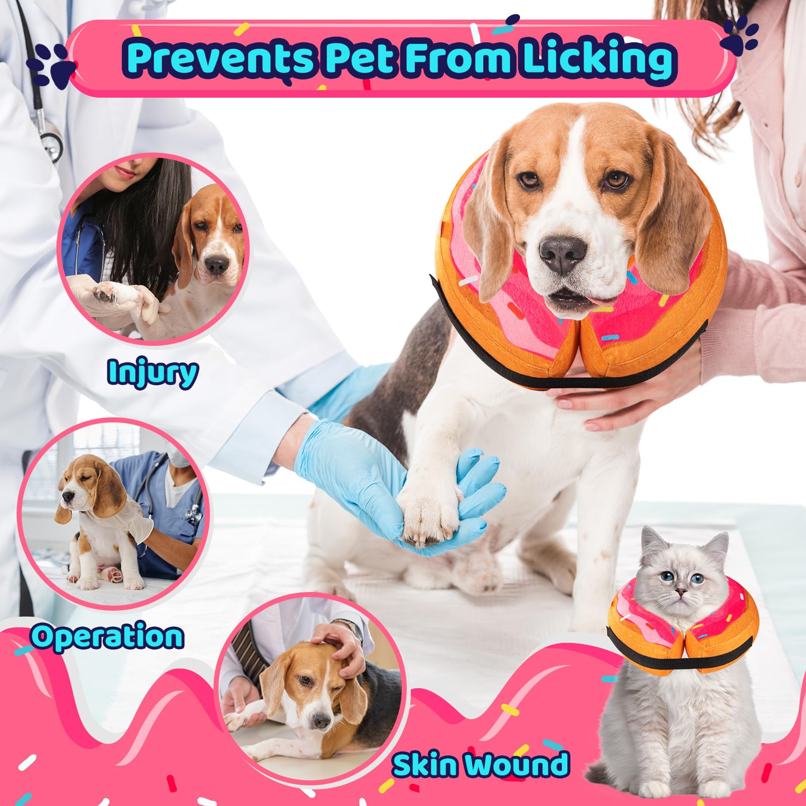 Grand Line Inflatable Donut Collar for Dogs & Cats - Soft Recovery Cone After Surgery, Protective Neck Collar for Small, Medium & Large Pets - Non-Blocking Vision (Pink, Large) - Perfect for Post-Surgery Care & Wound Protection