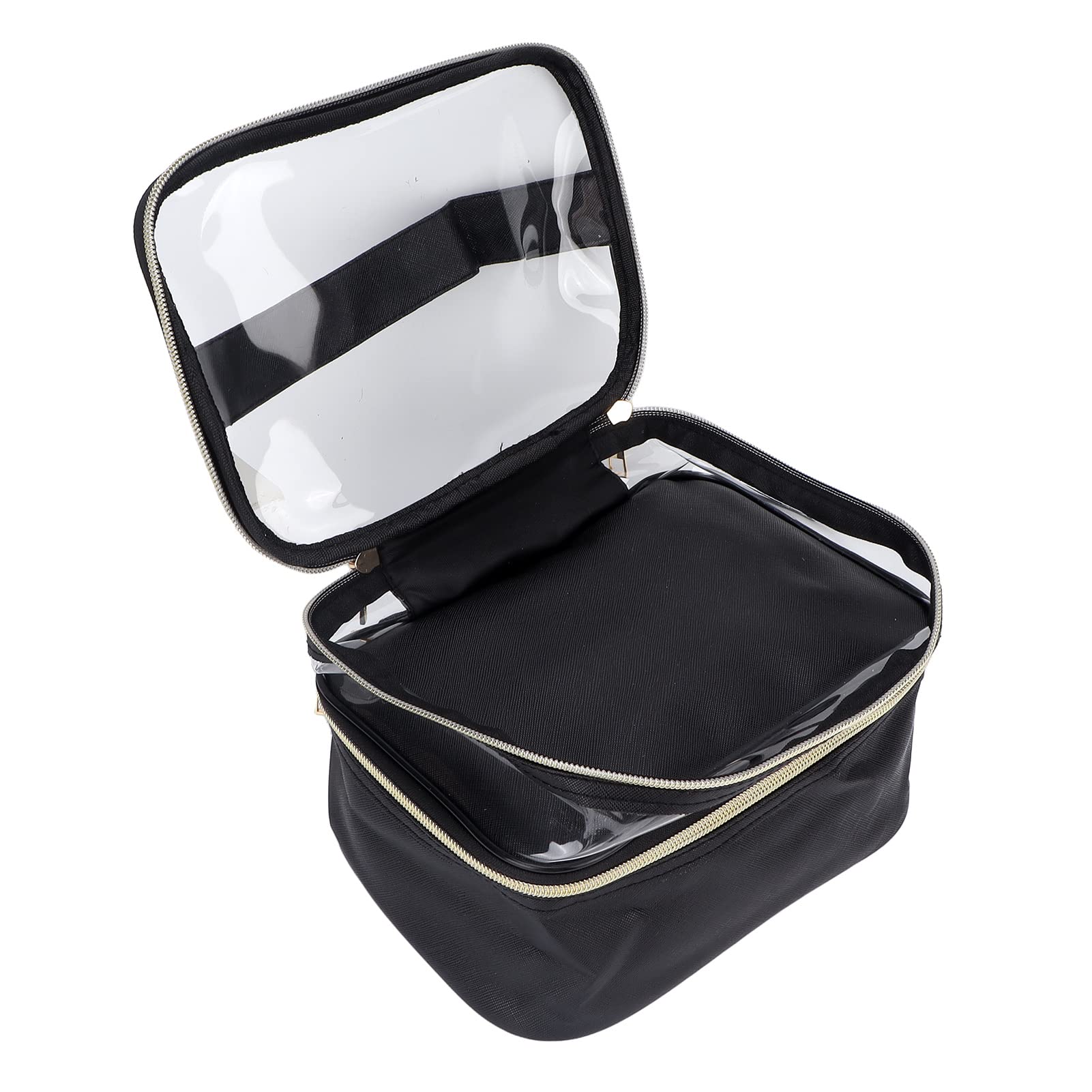 Naroote Double Layer Transparent Makeup Bag - Black High Capacity Cosmetic Organizer for Travel, Gym & Daily Use | Waterproof & Durable Makeup Pouch for Women & Teens