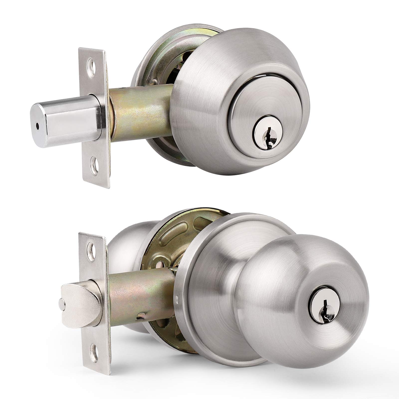 Keyed Alike Entry Door Knob & Deadbolt Combo Pack - Satin Nickel Finish, Double Cylinder Security Lock Set for Front & Entrance Doors | Perfect for Homes, Apartments & Offices