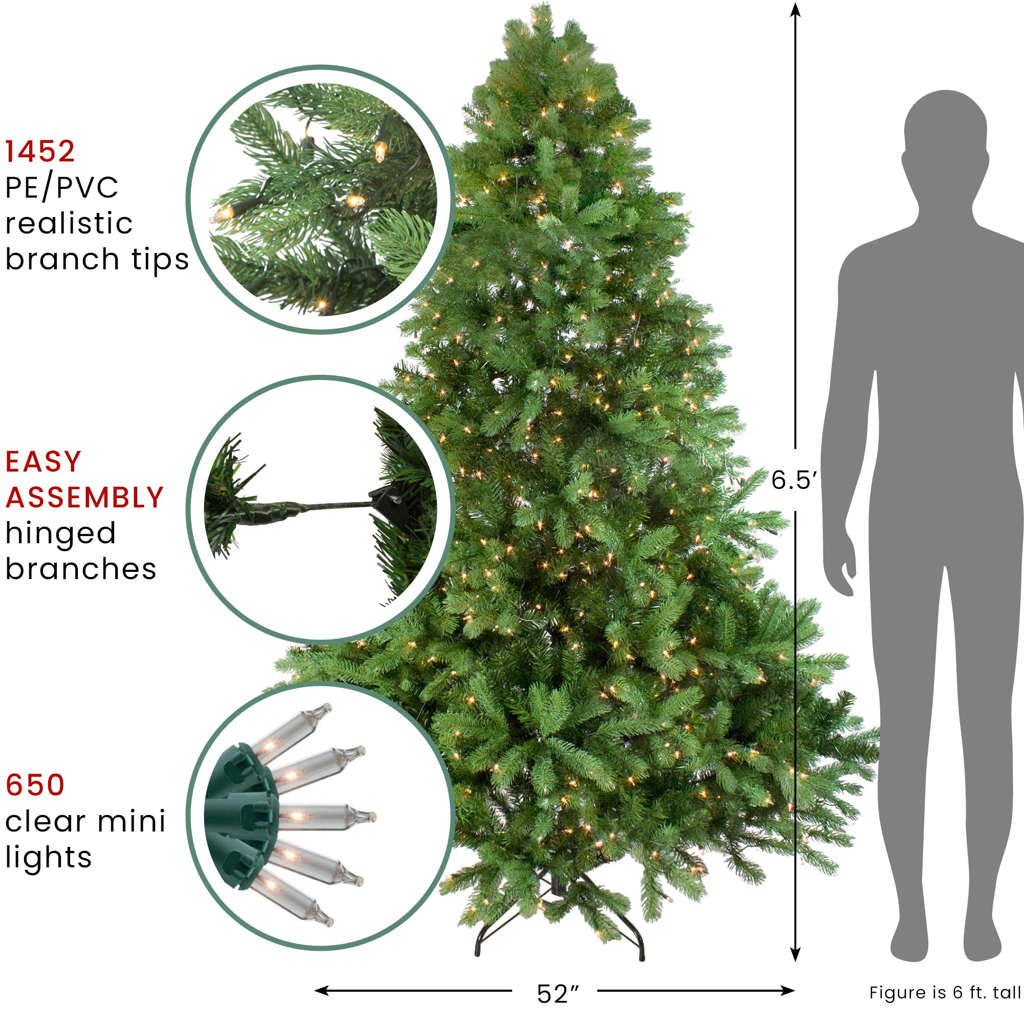 6.5' Pre-Lit Artificial Noble Fir Christmas Tree with Clear Lights - Perfect for Home, Office & Holiday Decorations
