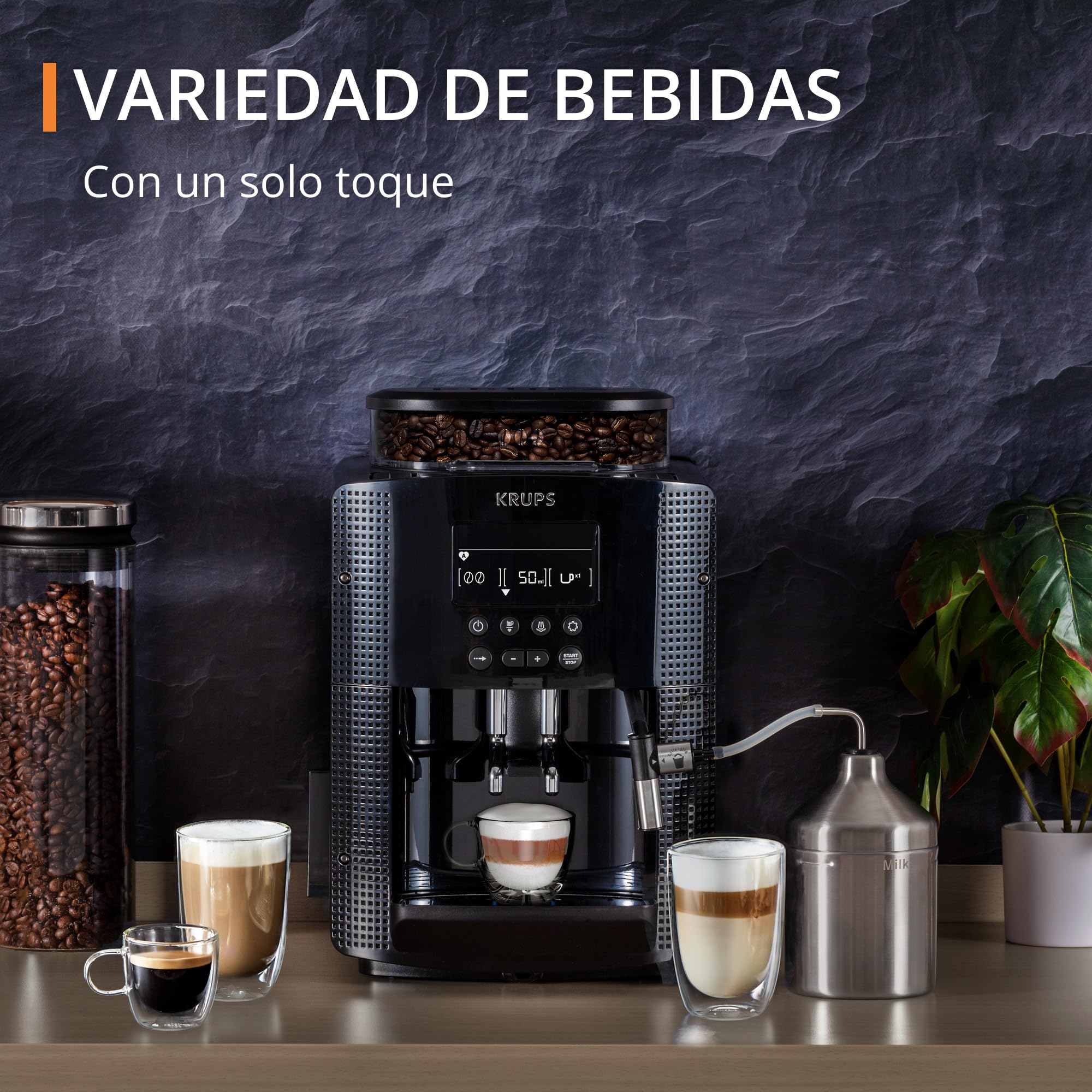 Krups Essential Super Automatic Espresso Machine - 15 Bar Pressure, Conical Metal Grinder, Adjustable Coffee Strength & Quantity, 1.7L Water Tank, LCD Display, Milk Accessories - Perfect for Home Baristas & Coffee Lovers