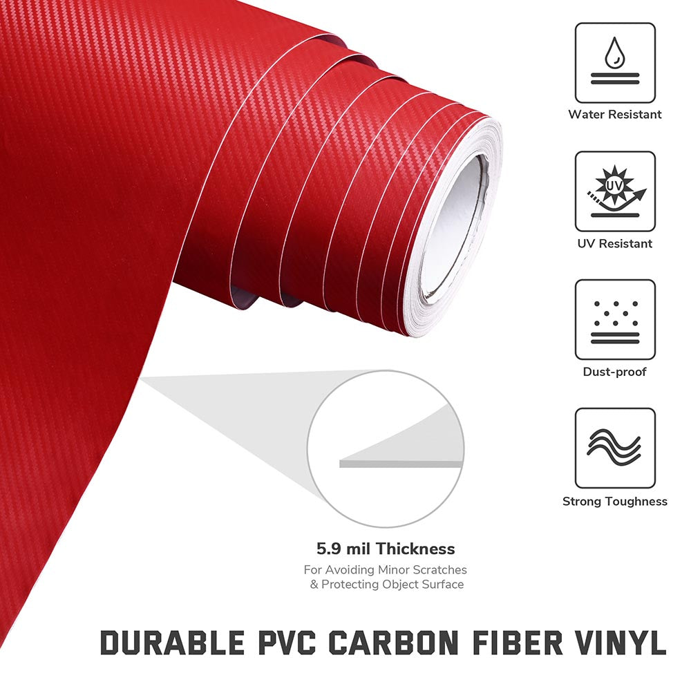Premium Red Carbon Fiber Vinyl Wrap - 98ft x 5ft 3D Car Sticker Roll for Vehicle, Motorcycle & Laptop Customization - DIY Auto, Tech & Furniture Decoration