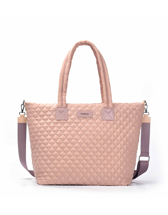 Tosca MET980 Metro Quilted 15-inch Laptop Work Tote Bag in Mauve - Perfect for Office, Business Travel & Daily Commute
