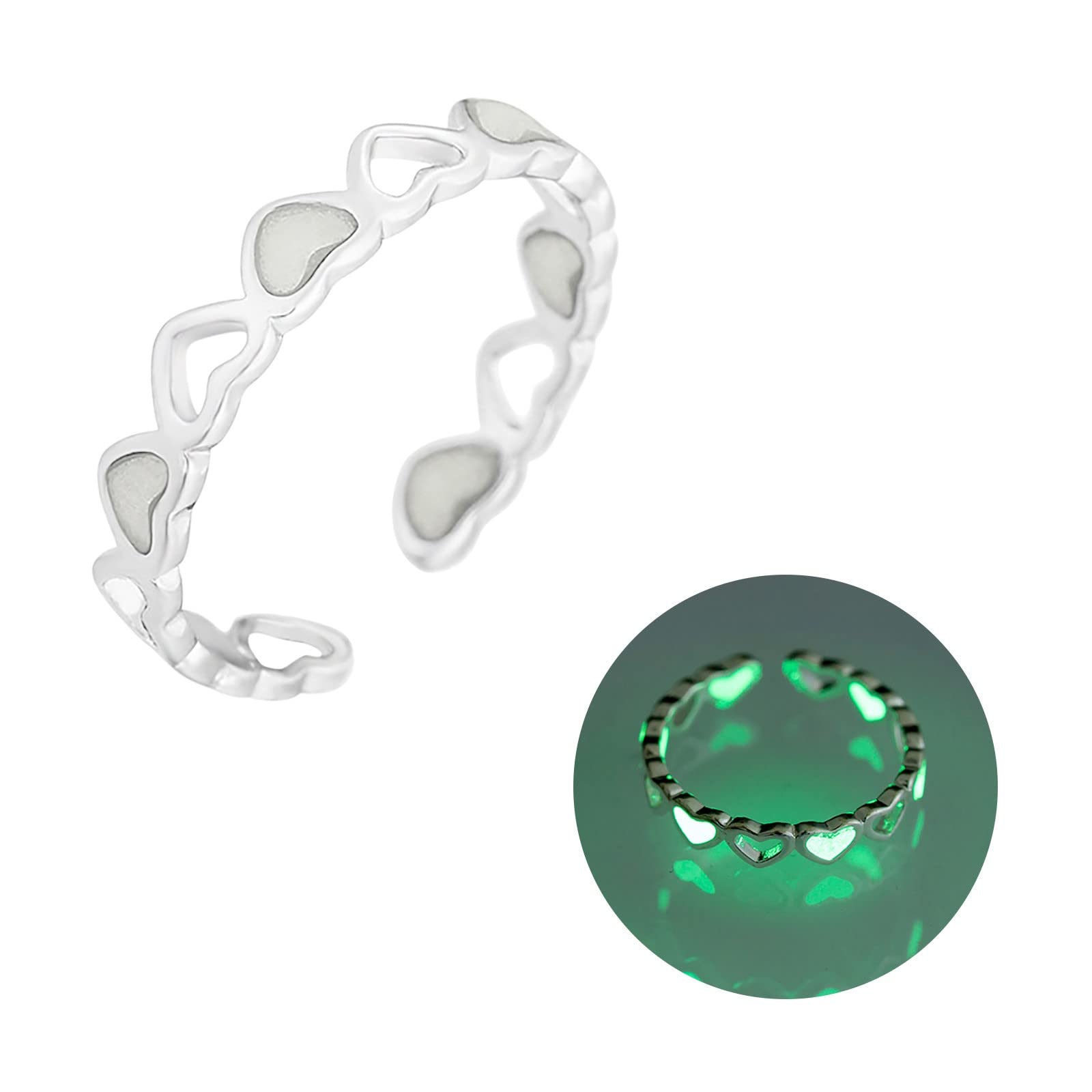 Trendy Open Heart Rings for Men & Women - Adjustable Silver & Gold Thin Band Fluorescent Jewelry - Perfect for Valentine's Gifts, Couple Rings, and Everyday Fashion Accessories