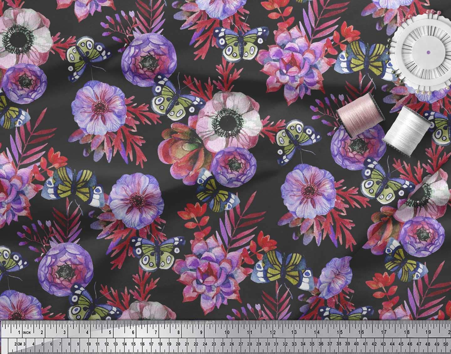 Soimoi 100% Cotton Poplin Fabric by The Yard - 42 Inch Wide - Orange Leaves & Anemone Symphony Print - Premium Dressmaking Material for Dresses, Blouses, and DIY Fashion Projects