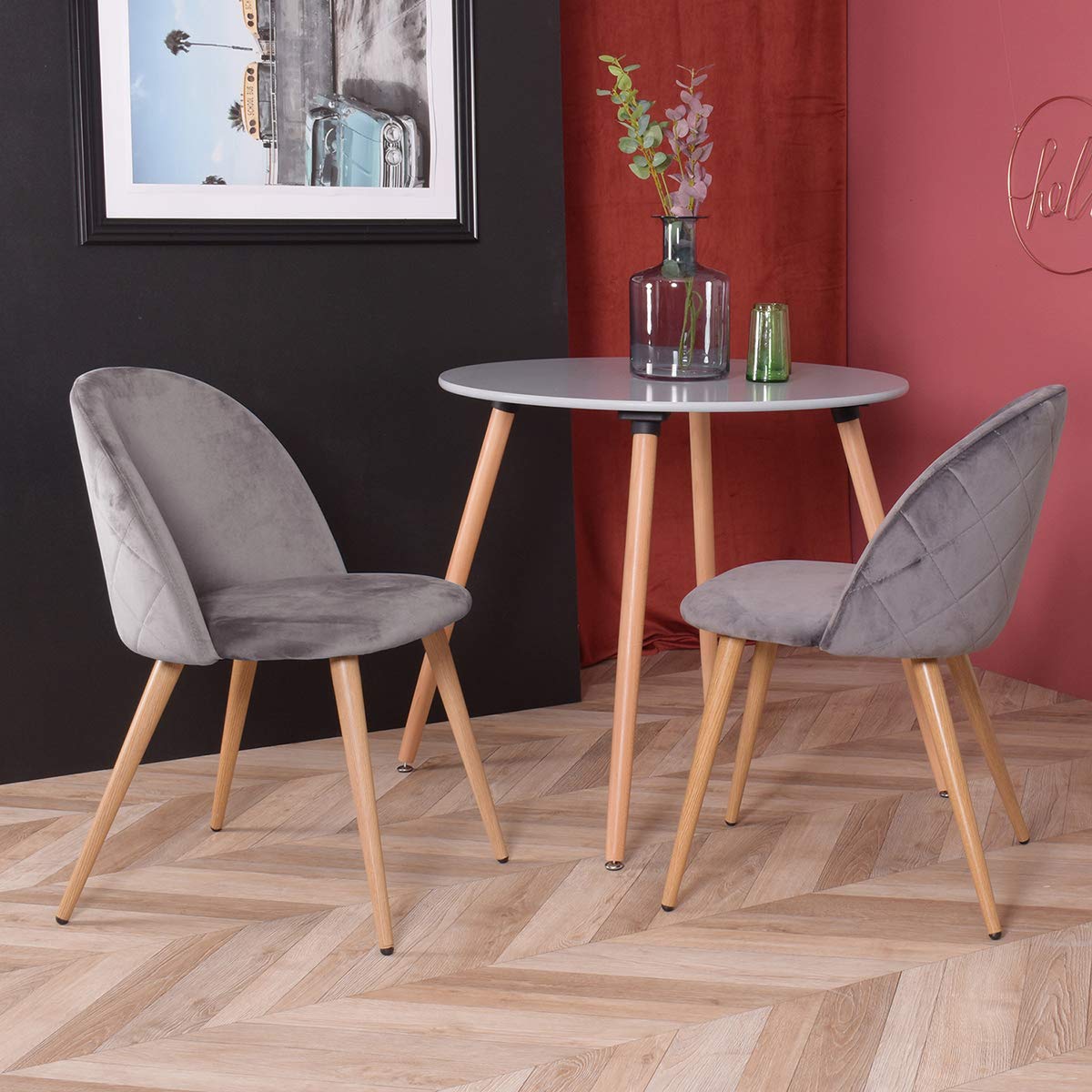 CozyCasa Modern Velvet Dining Chairs Set of 2 - Grey Upholstered Armchairs with Comfortable Seat for Living Room, Kitchen & Guest Room | Perfect for Dinner Parties, Home Decor & Accent Seating