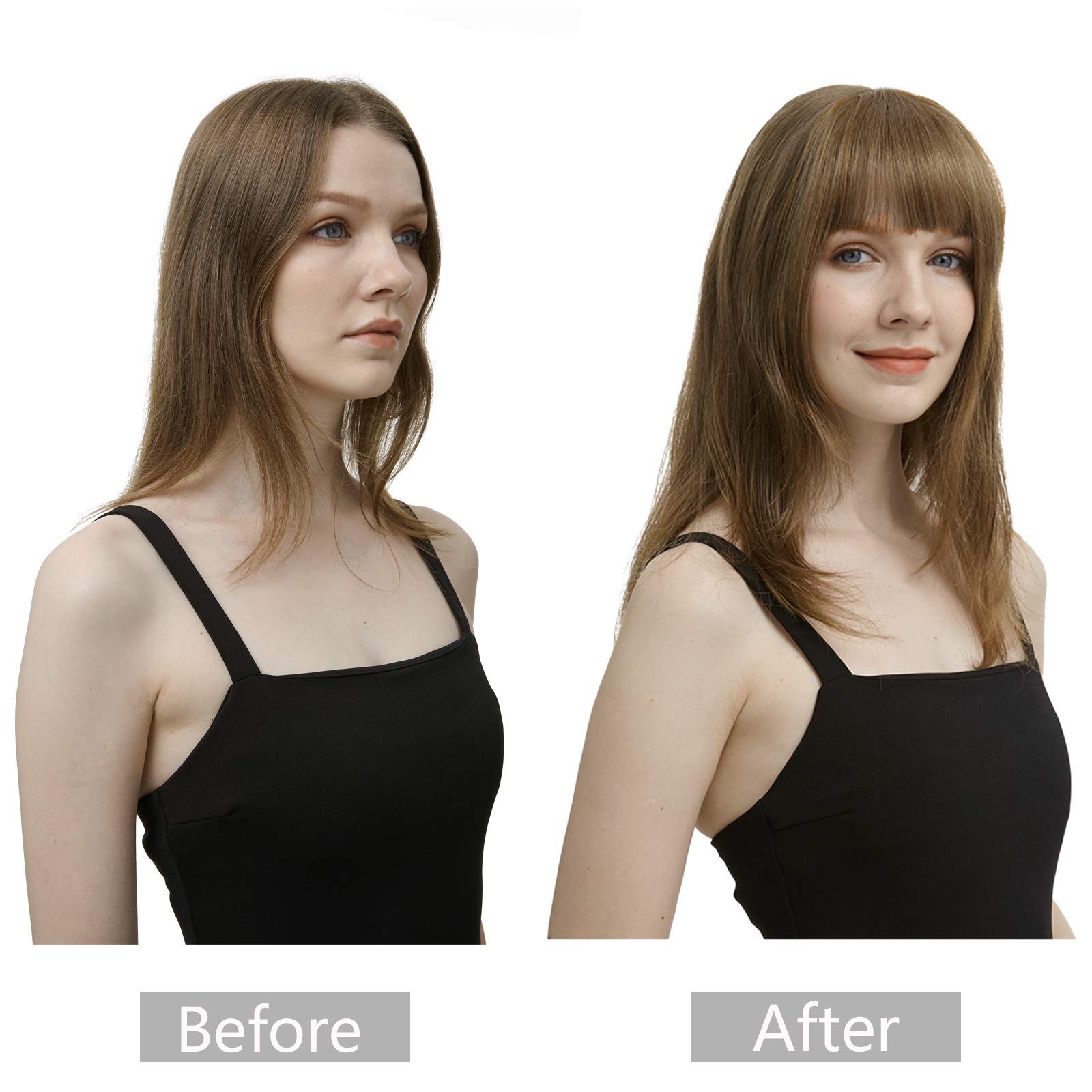 FESHFEN Clip-in Bangs 100% Human Hair Extension - Natural Black Curved French Fringe Hairpiece for Women & Girls | Easy Clip-on Flat Bangs with Temples | Perfect for Daily Wear, Cosplay & Hairstyle Transformations