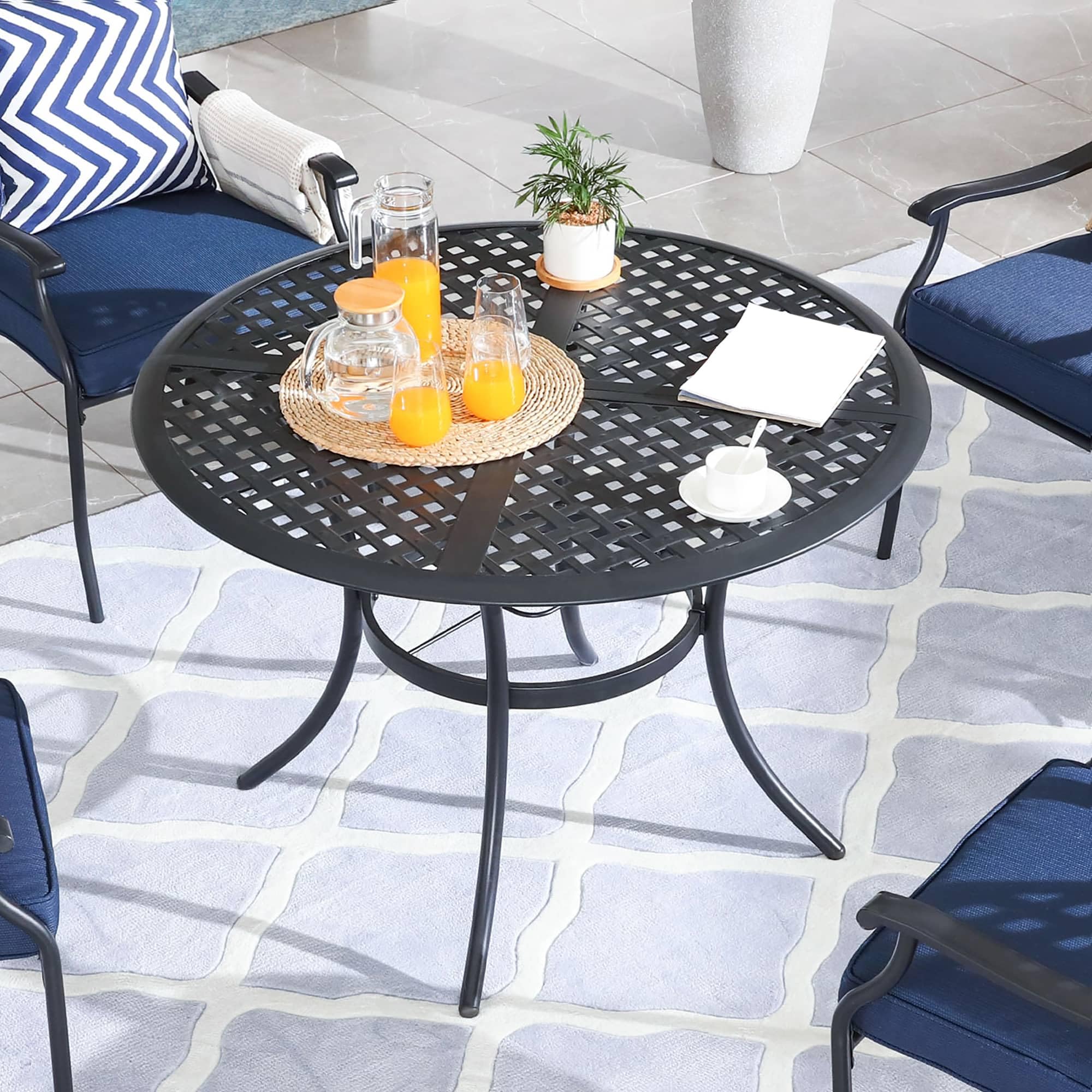 PatioFestival 5-Piece Heavy Duty Outdoor Dining Set with Round Table & 4 Stackable Chairs - Durable Indoor/Outdoor Patio Furniture for Backyard, Garden, Poolside & Restaurant Use